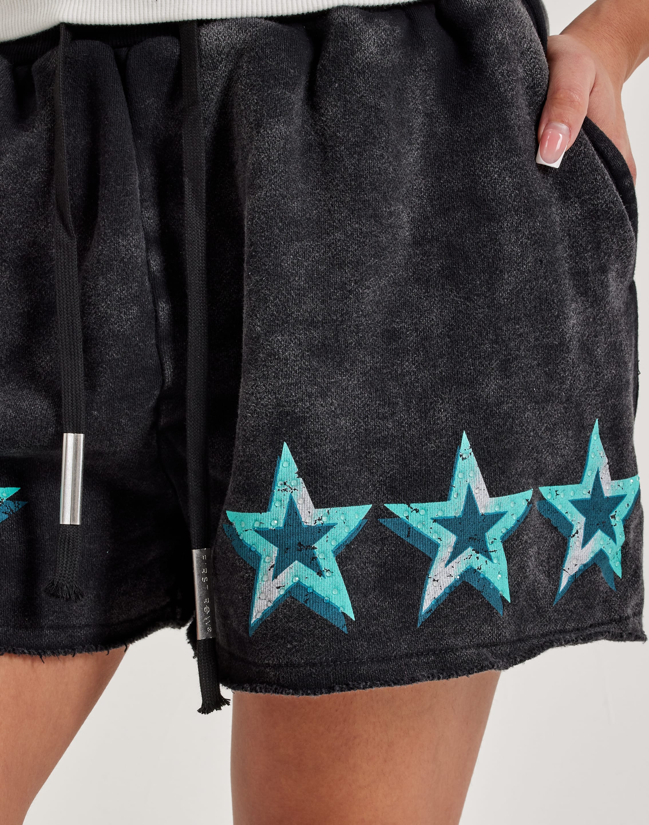 First Row Washed Rhinestone Star Shorts