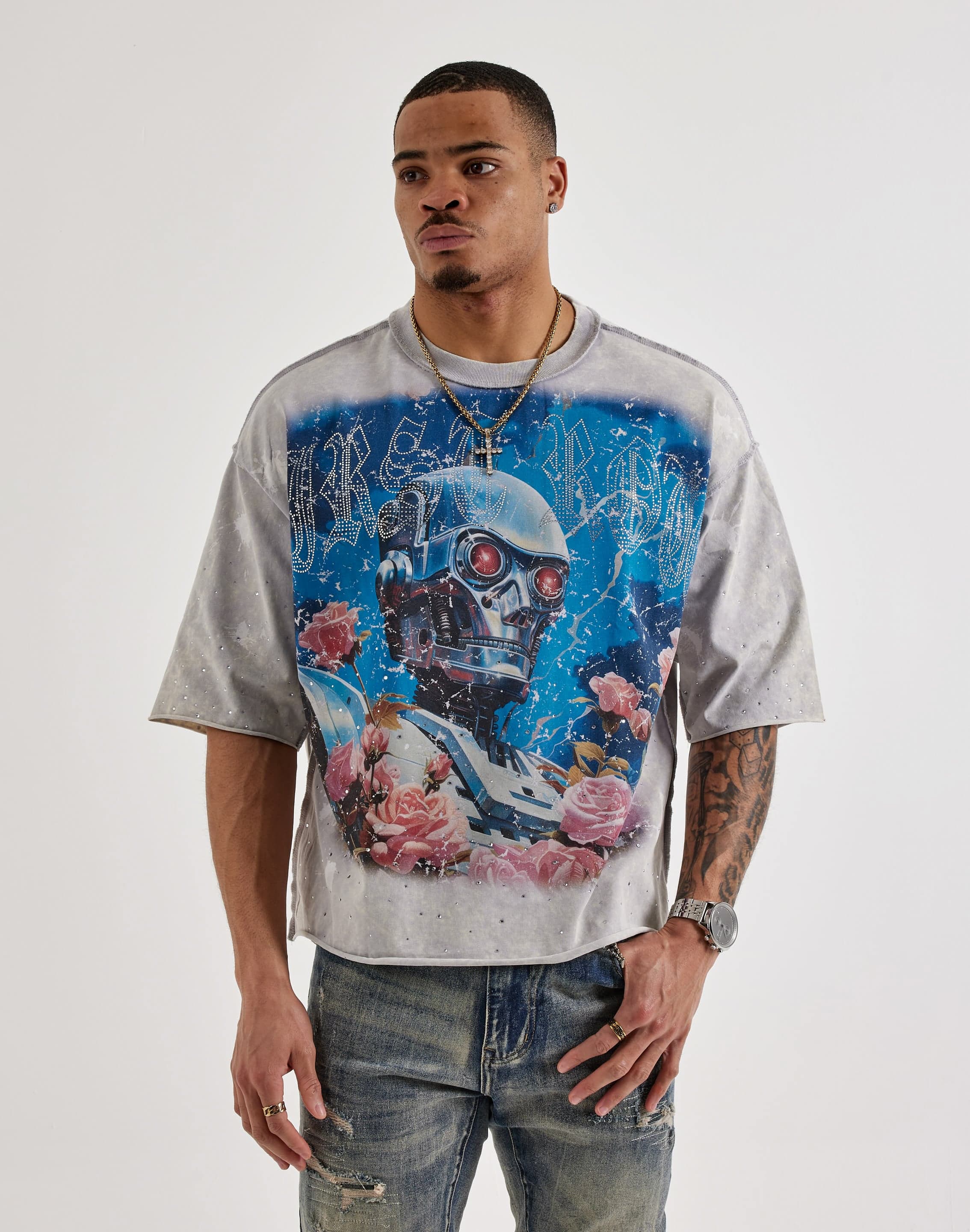 Photo of First Row Cropped Lost Utopia Rhinestone Tee