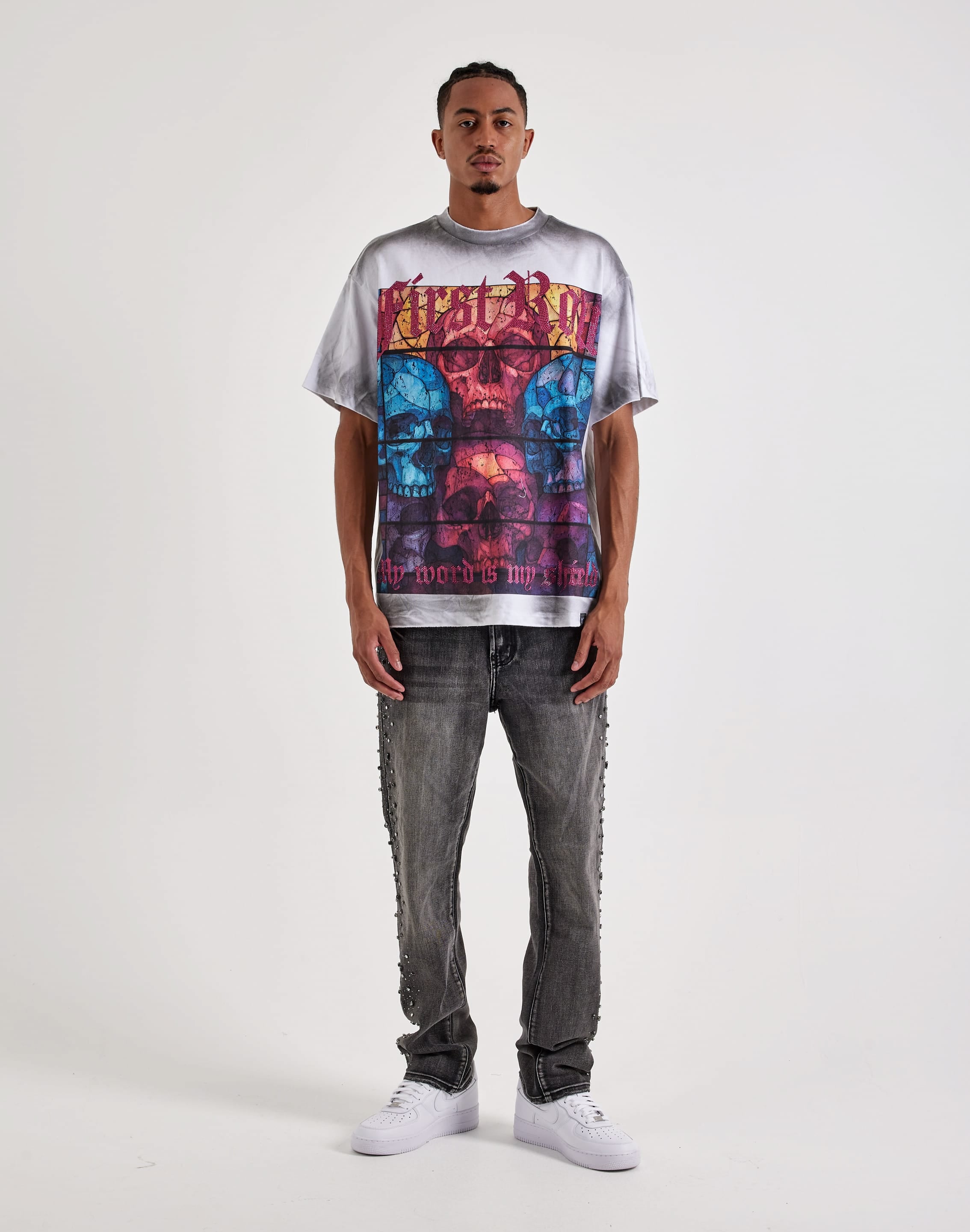 Photo of First Row Stained Glass Skull Rhinestone Tee
