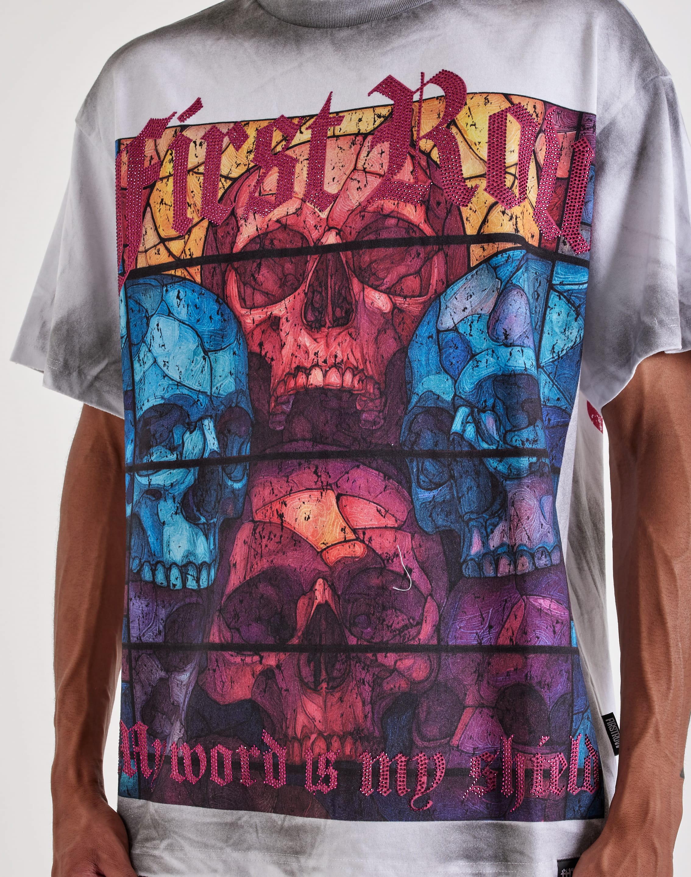 Photo of First Row Stained Glass Skull Rhinestone Tee