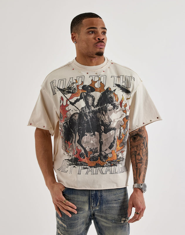 First Row Cropped Horse Flag Rhinestone Tee – DTLR