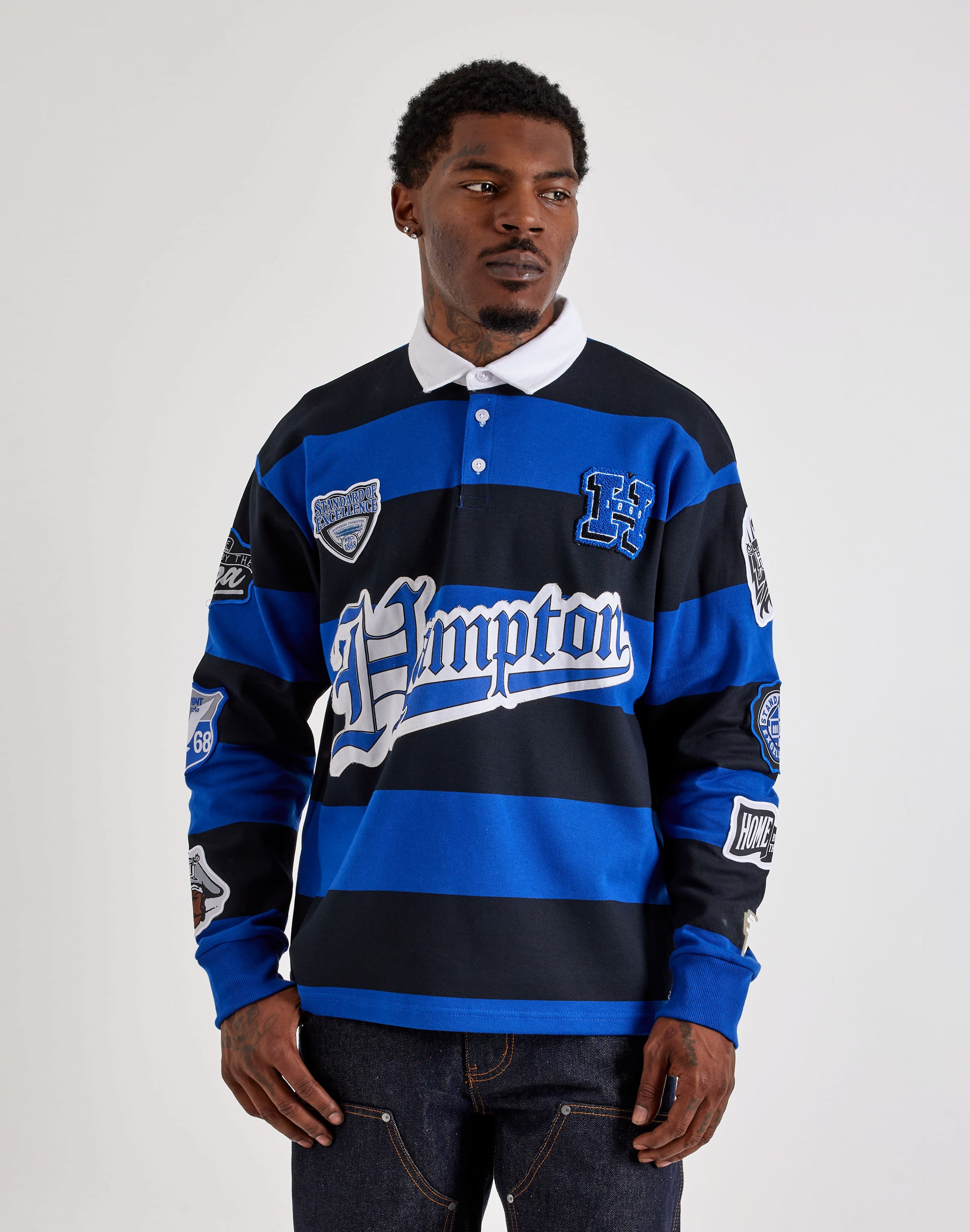 For The Fan Hampton University Striped Long-Sleeve Rugby Shirt, image 1 of 6
