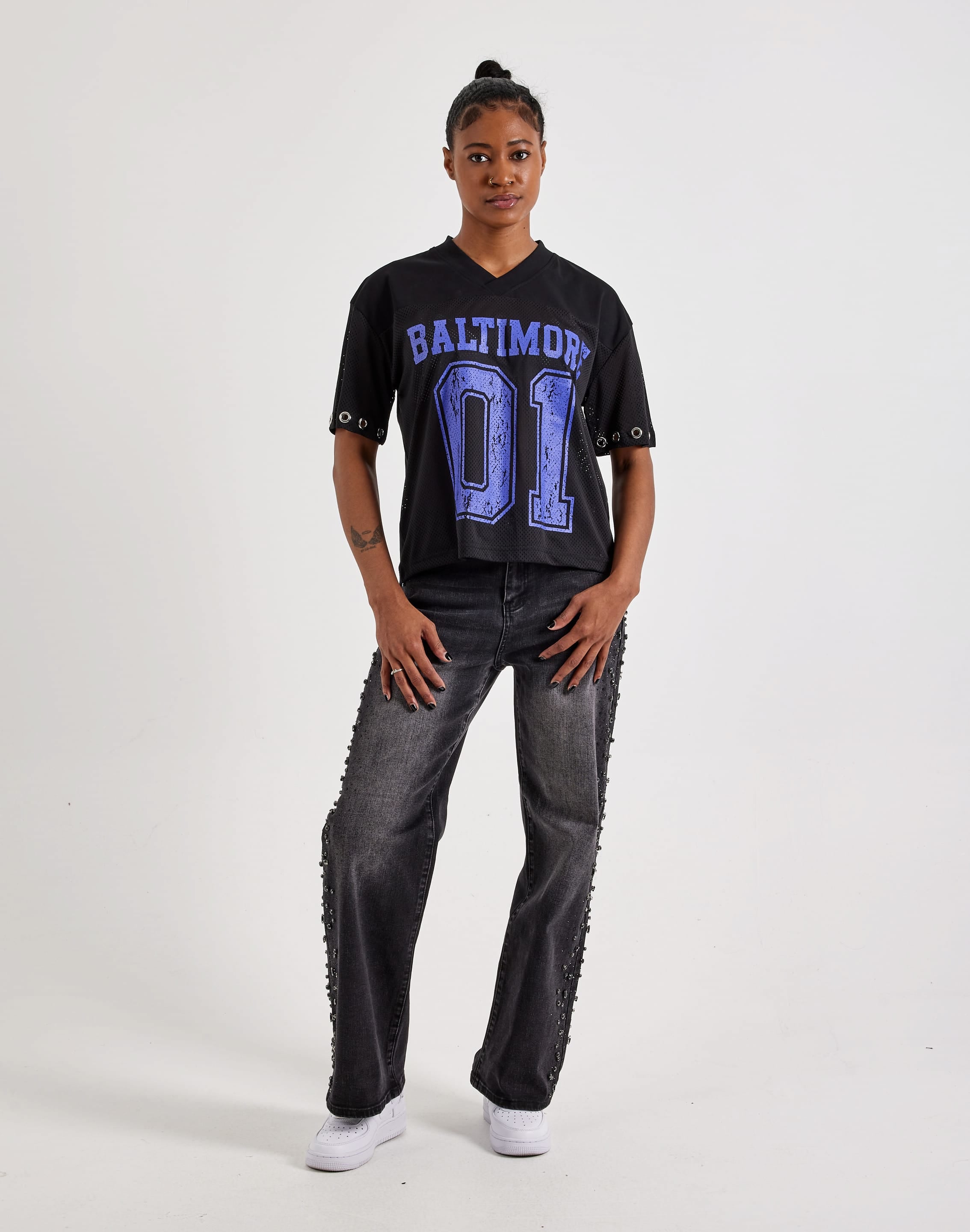Photo of Kilogram Sideseam Jewel Rhinestone Straight Denim Jeans