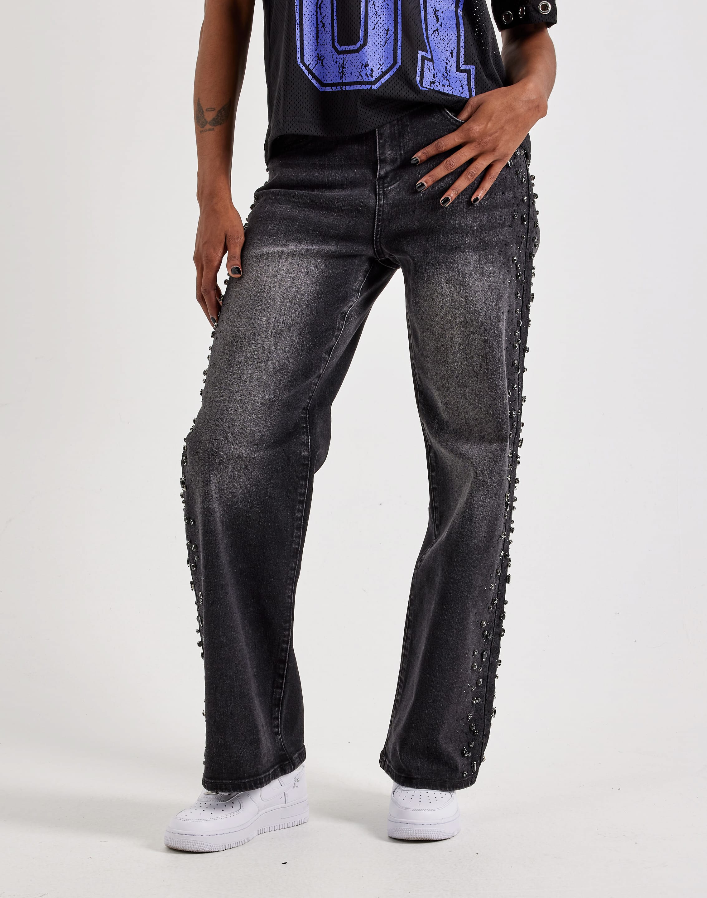 Photo of Kilogram Sideseam Jewel Rhinestone Straight Denim Jeans