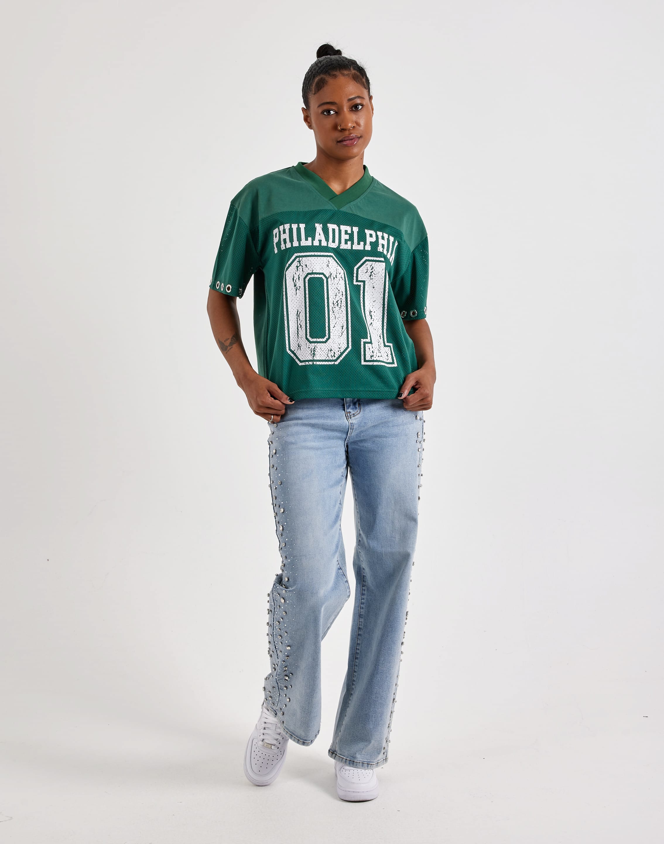 Photo of Kilogram Sideseam Jewel Rhinestone Straight Denim Jeans