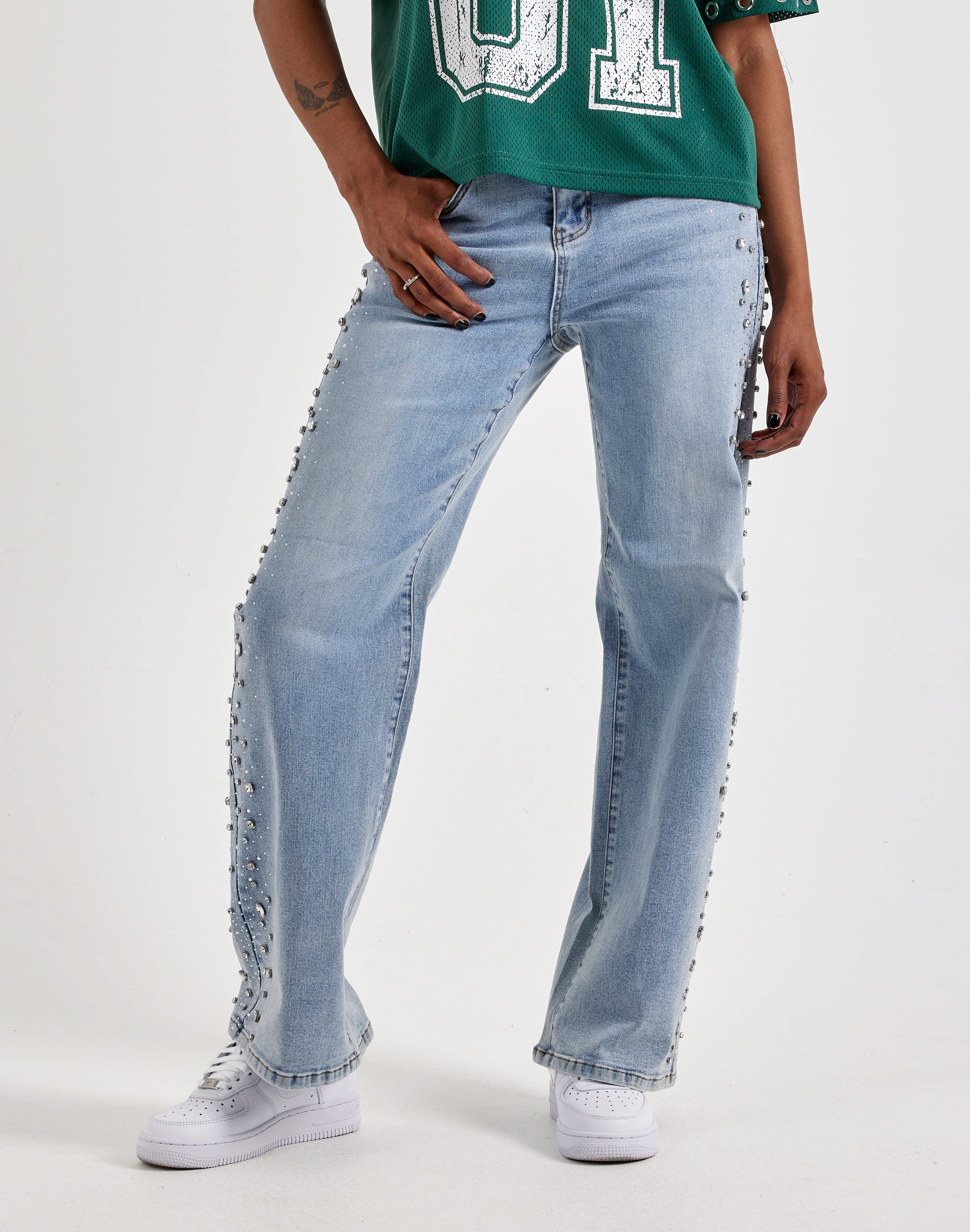 Photo of Kilogram Sideseam Jewel Rhinestone Straight Denim Jeans