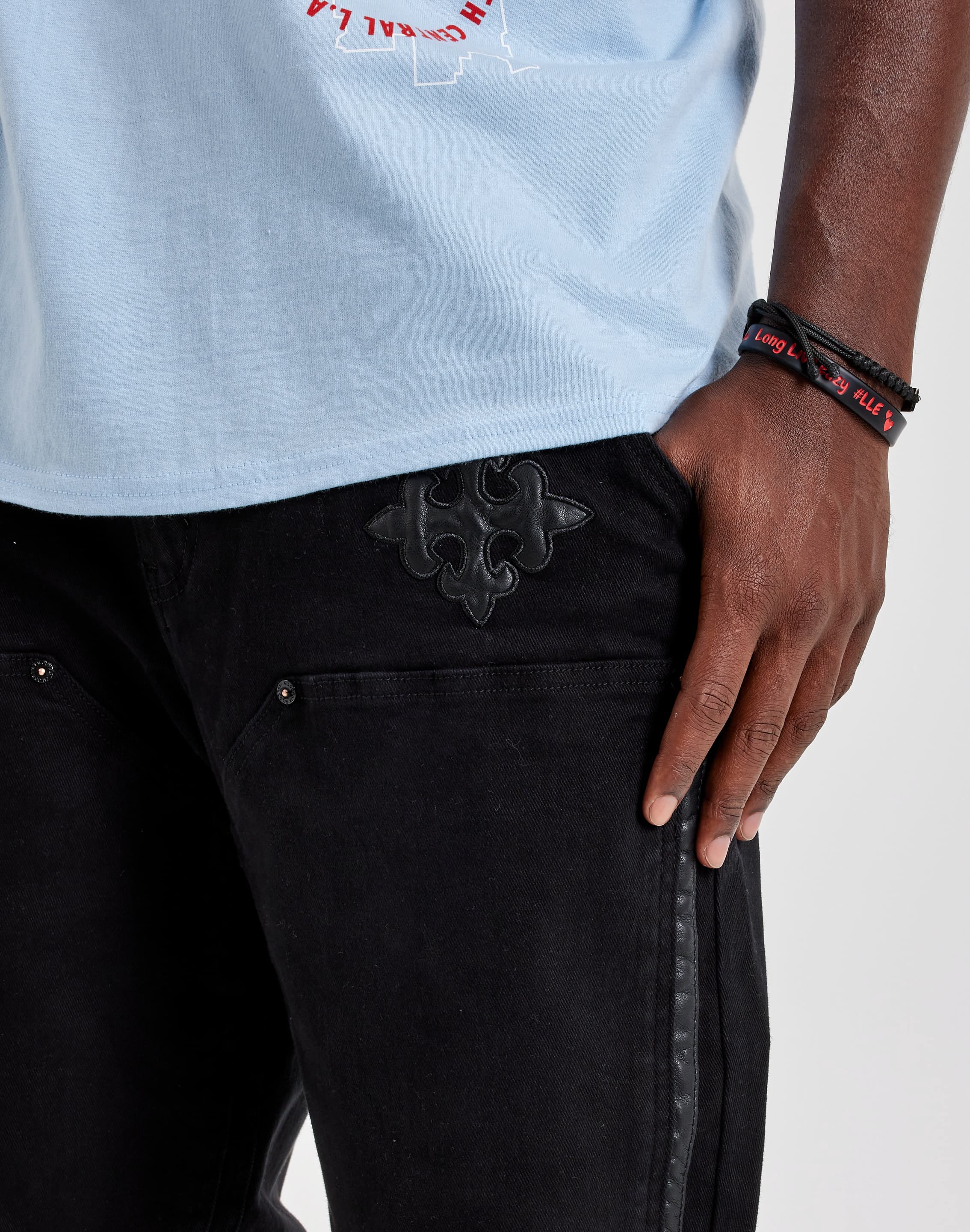 Photo of Kilogram Applique Cross Double-Knee Utility Straight Pants
