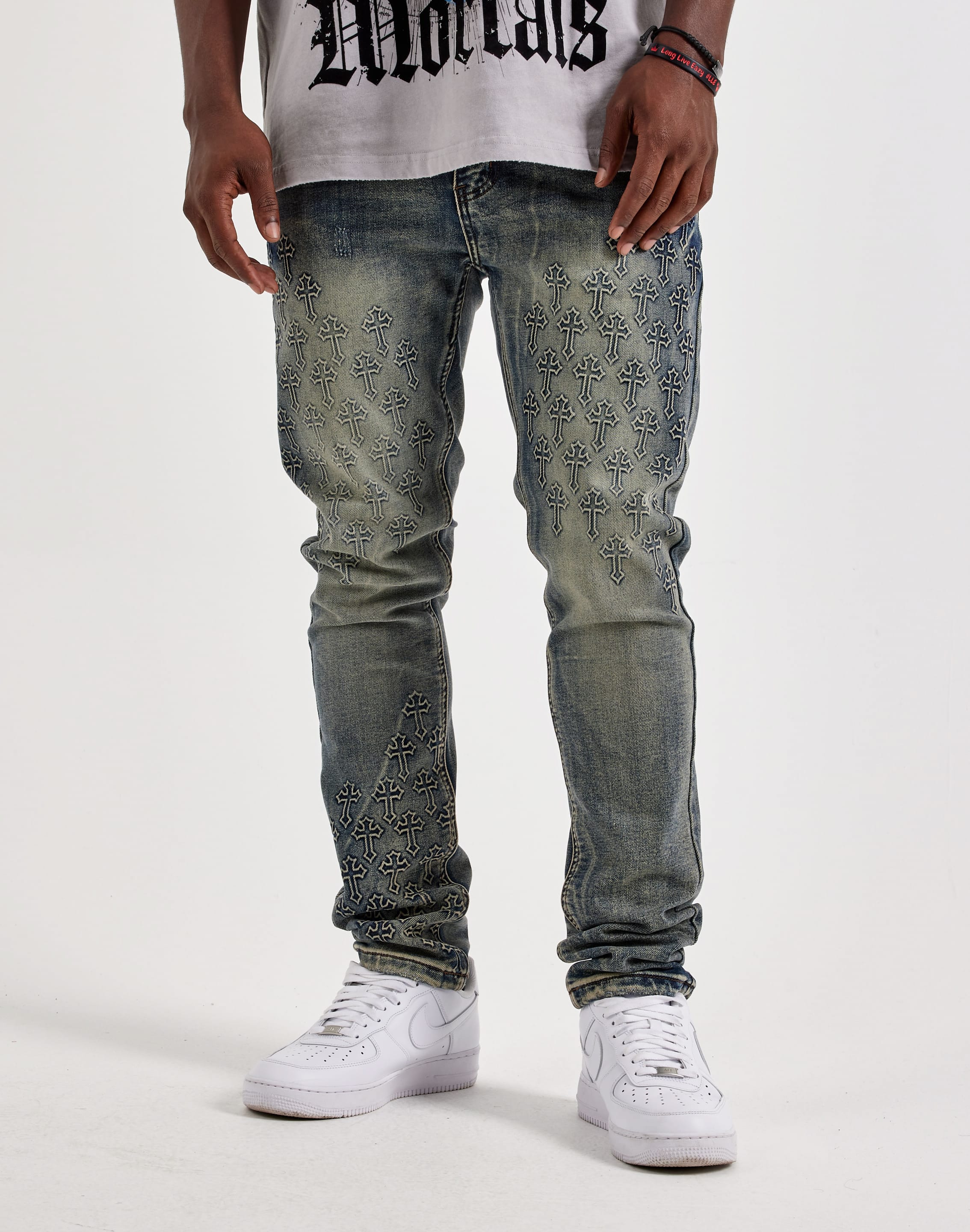 Photo of Kilogram Flared Embossed Cross Denim Jeans