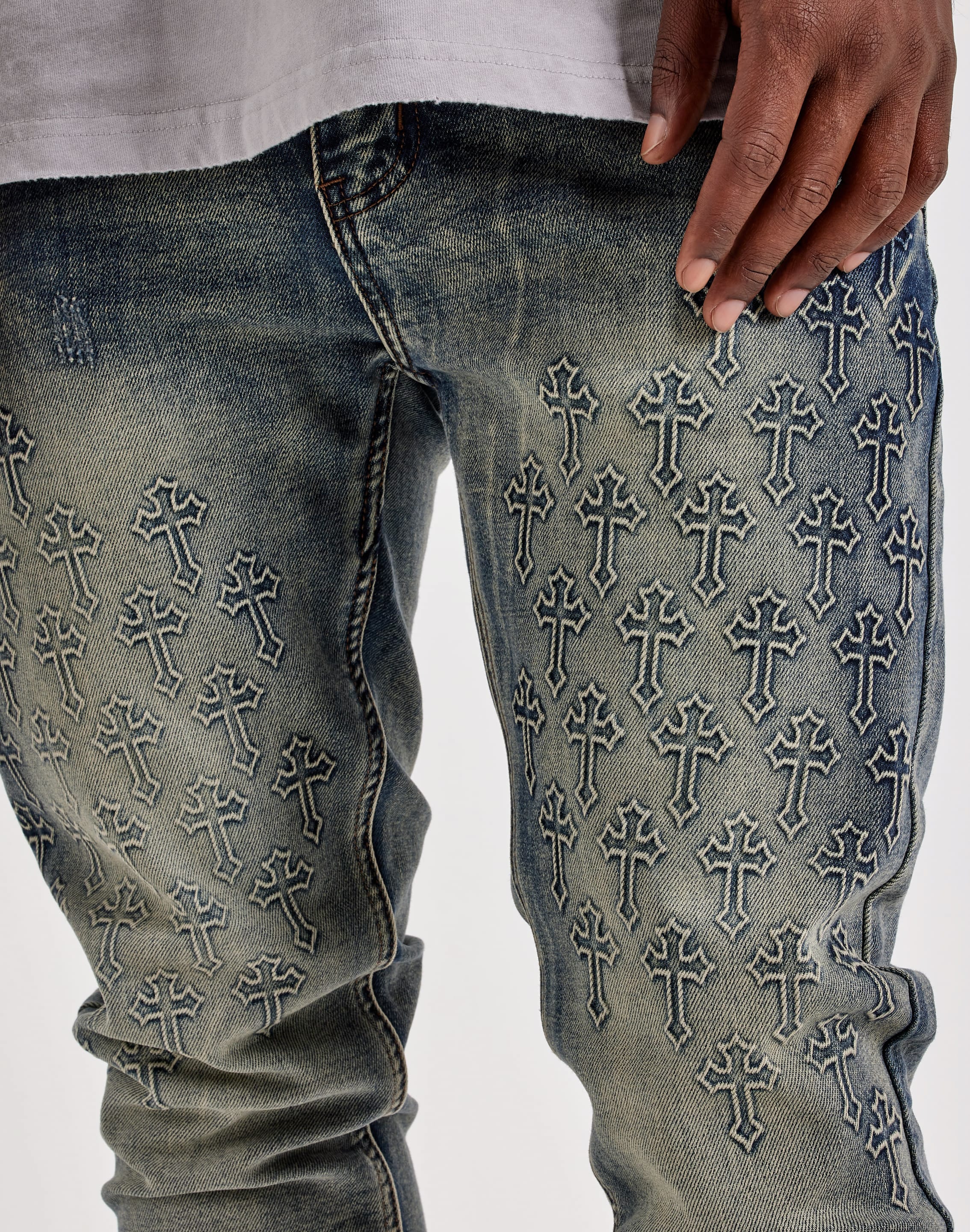 Photo of Kilogram Flared Embossed Cross Denim Jeans