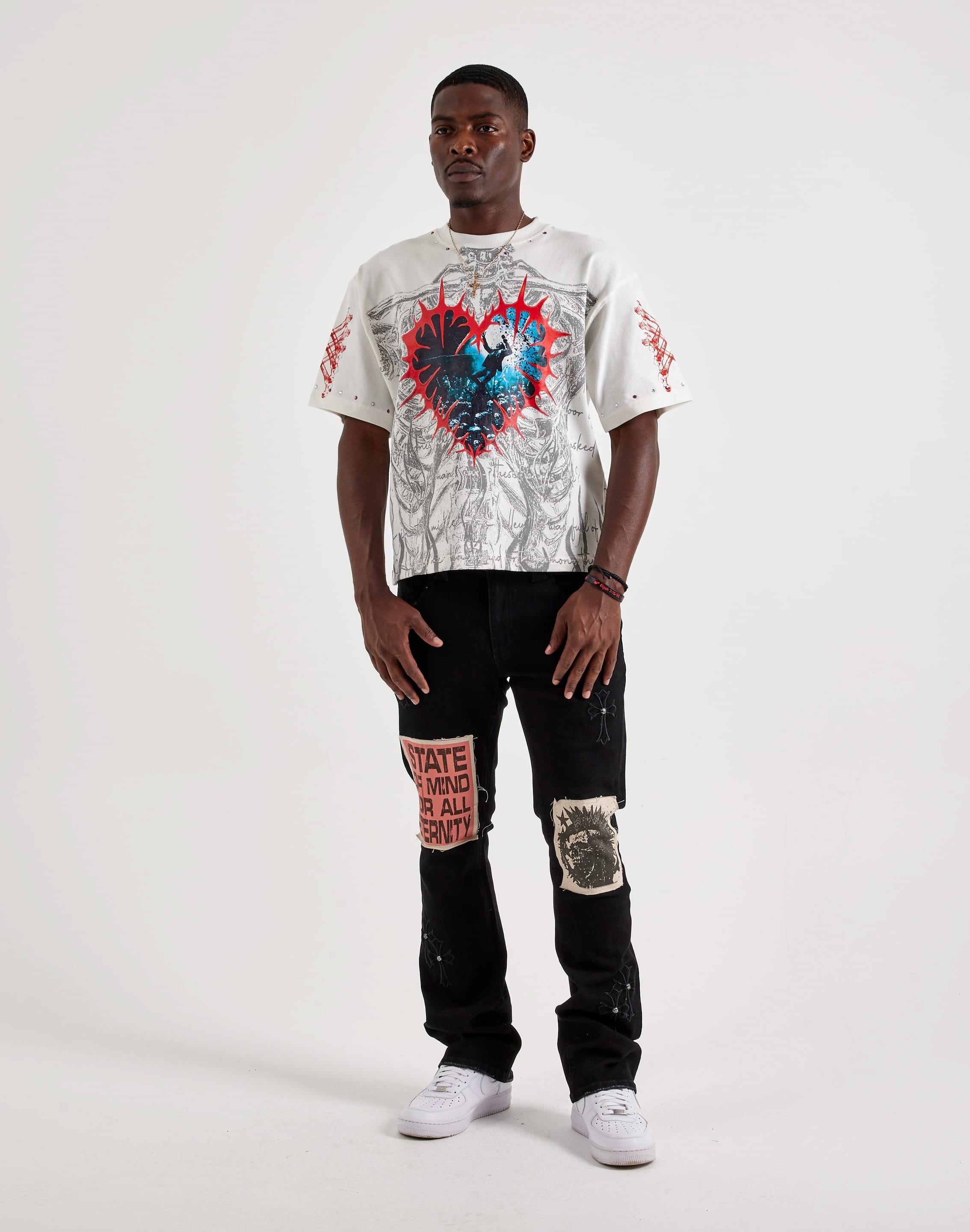 Photo of Kilogram Cross Applique Patch Flared Denim Jeans