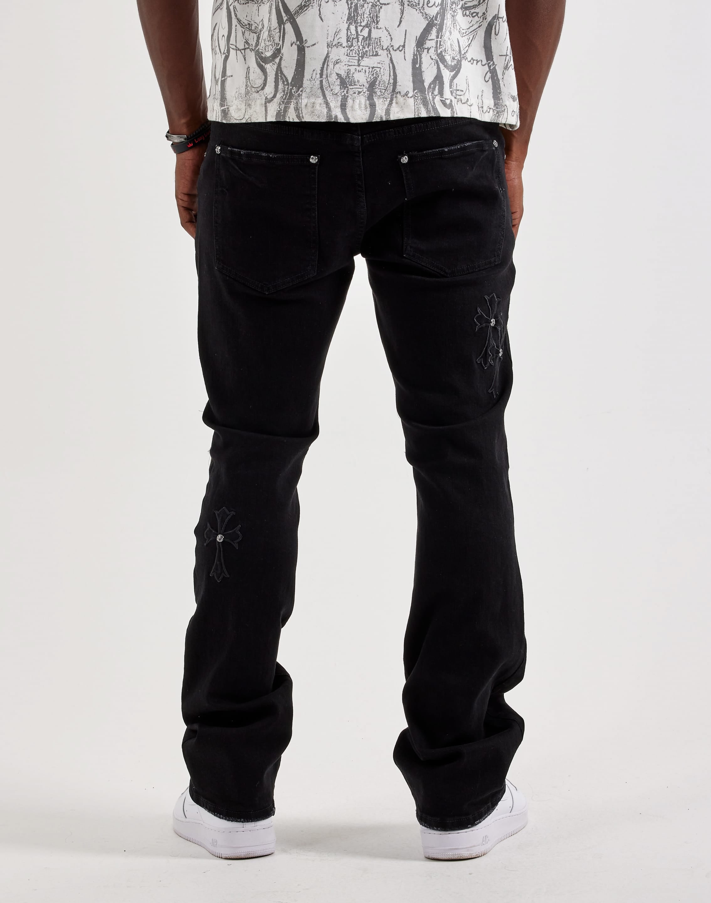Photo of Kilogram Cross Applique Patch Flared Denim Jeans