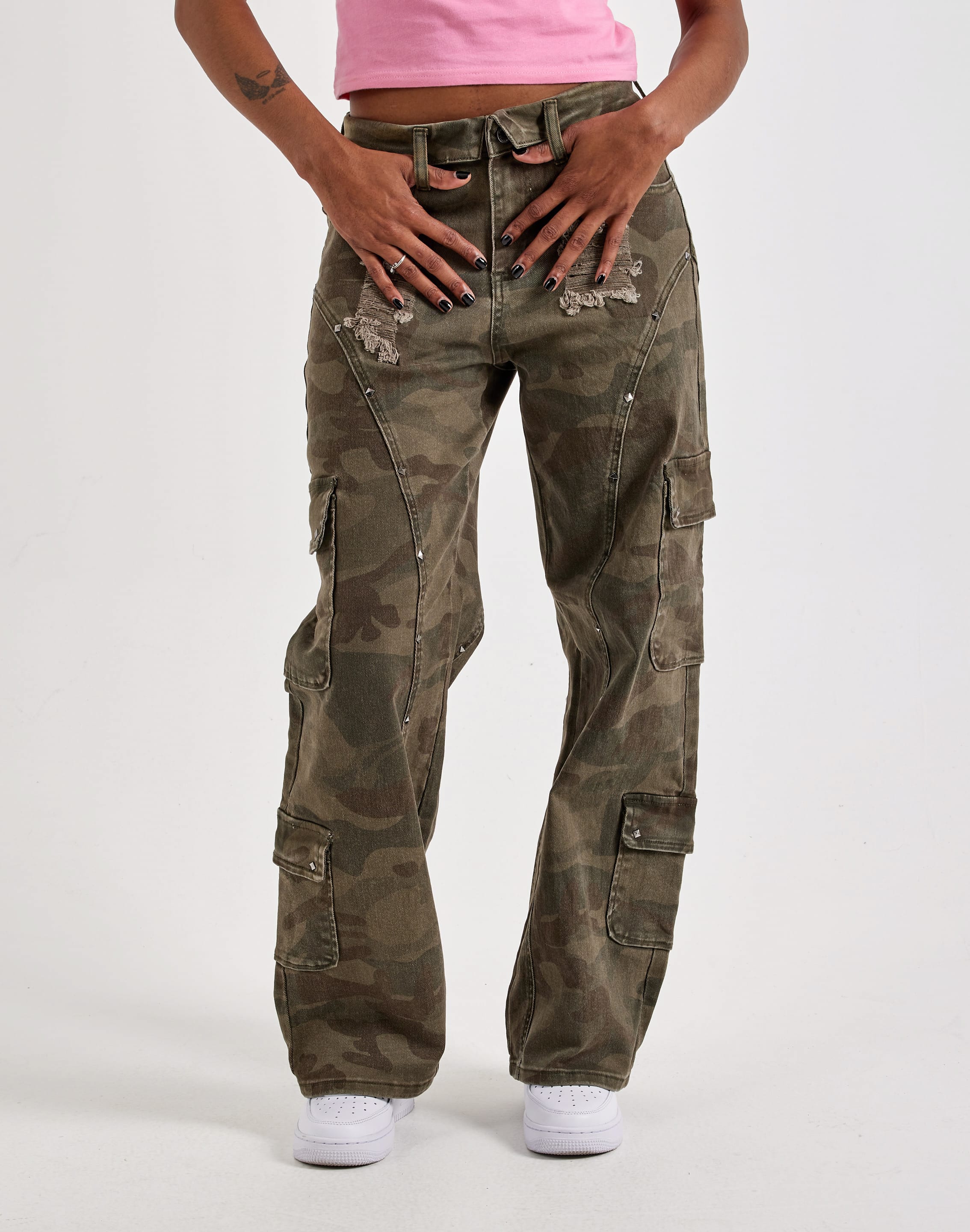 Photo of Kilogram Camo Studded Cargo Denim Jeans