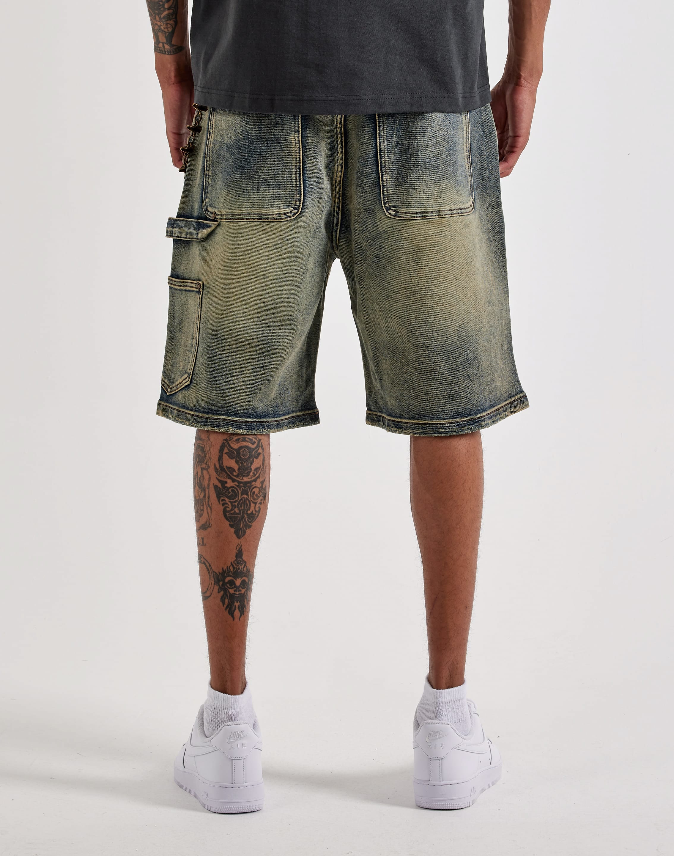 Photo of Kilogram Distressed Double-Knee Skull Chain Denim Shorts