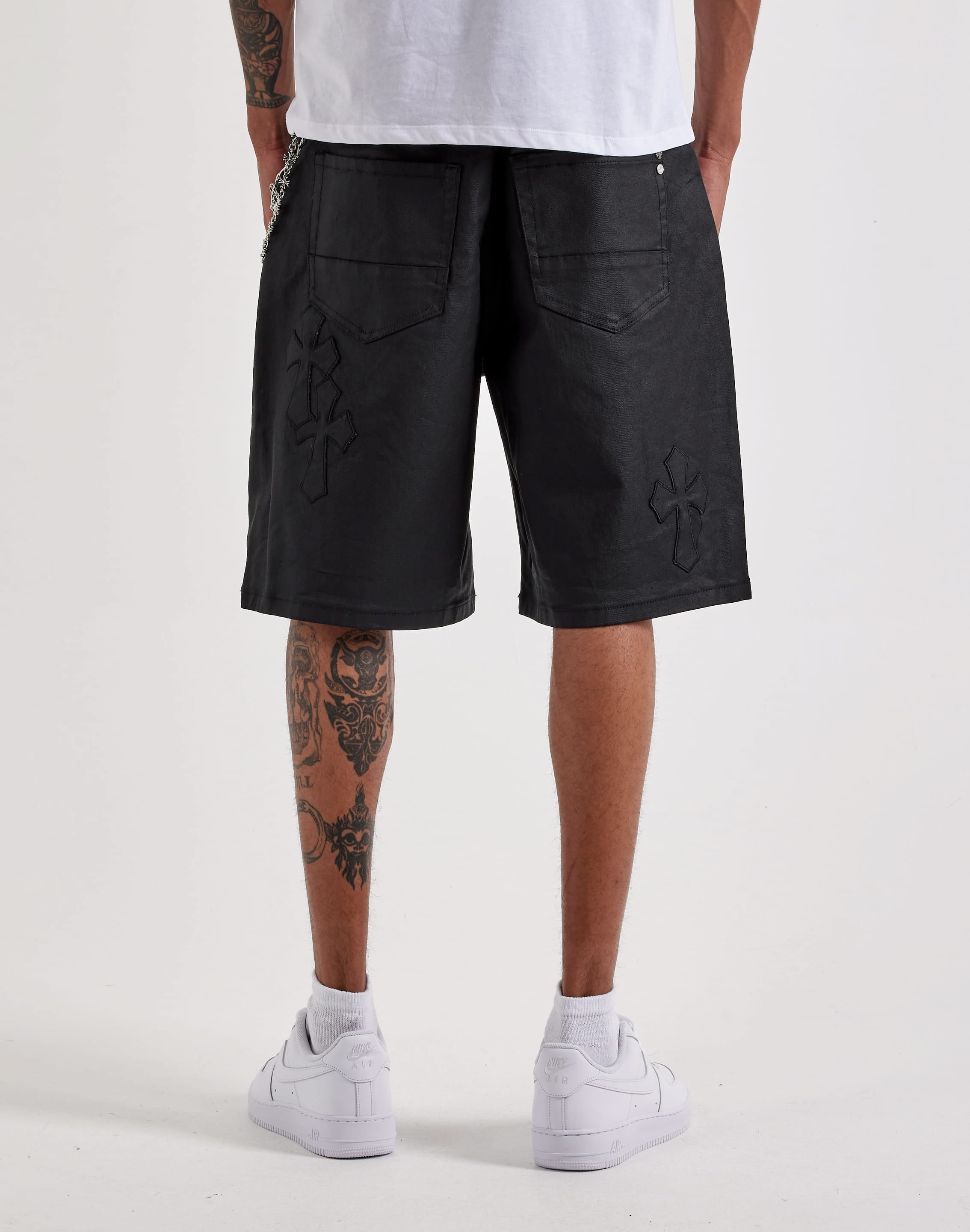 Photo of Kilogram Cross Patch Chain Waxed Denim Shorts