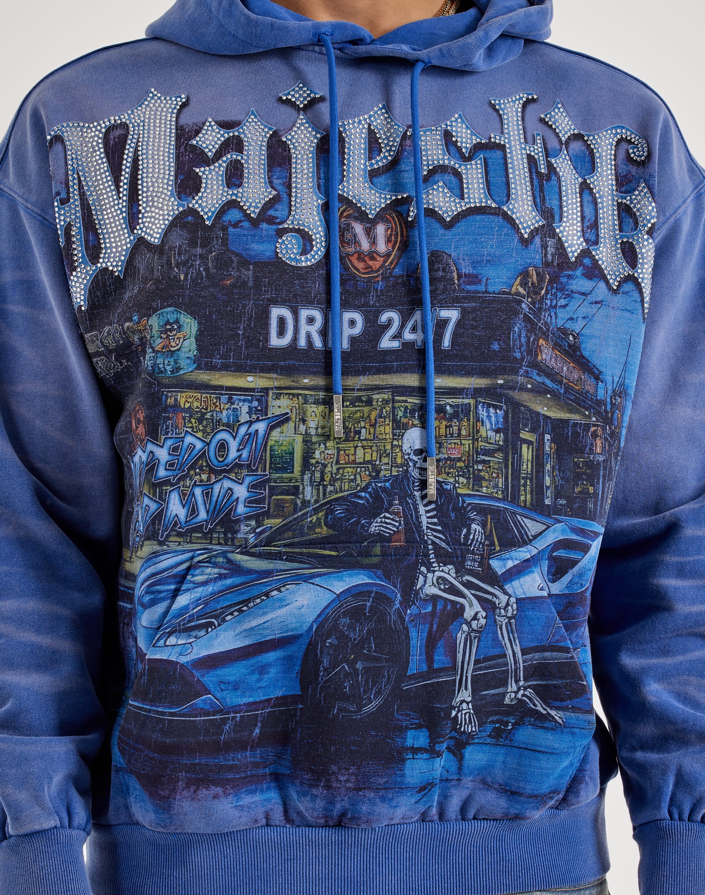 Majestik Live Free Or Die Hard Rhinestone Fleece Hoodie – DTLR