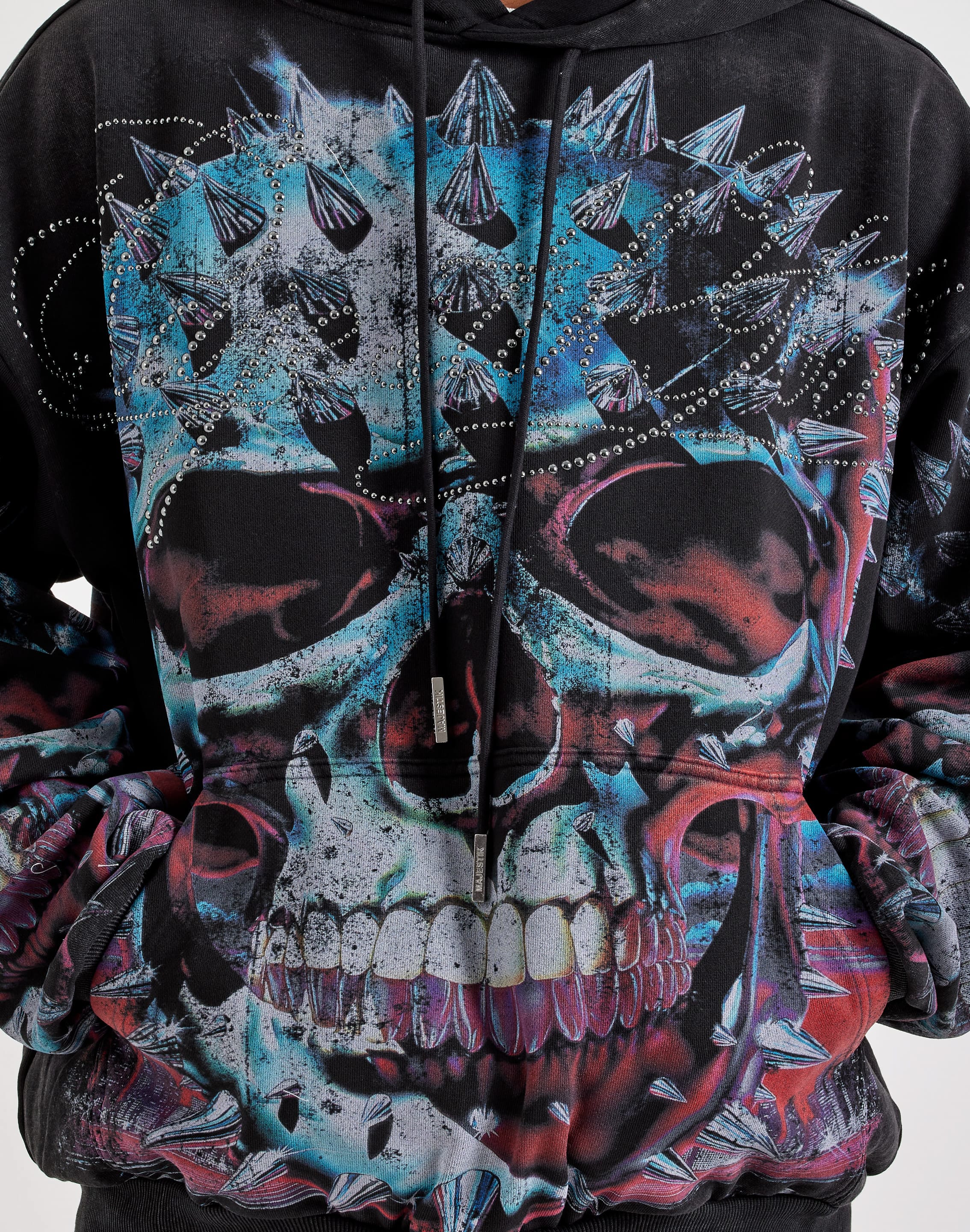Photo of Majestik Rhinestone Skull Pullover Fleece Hoodie