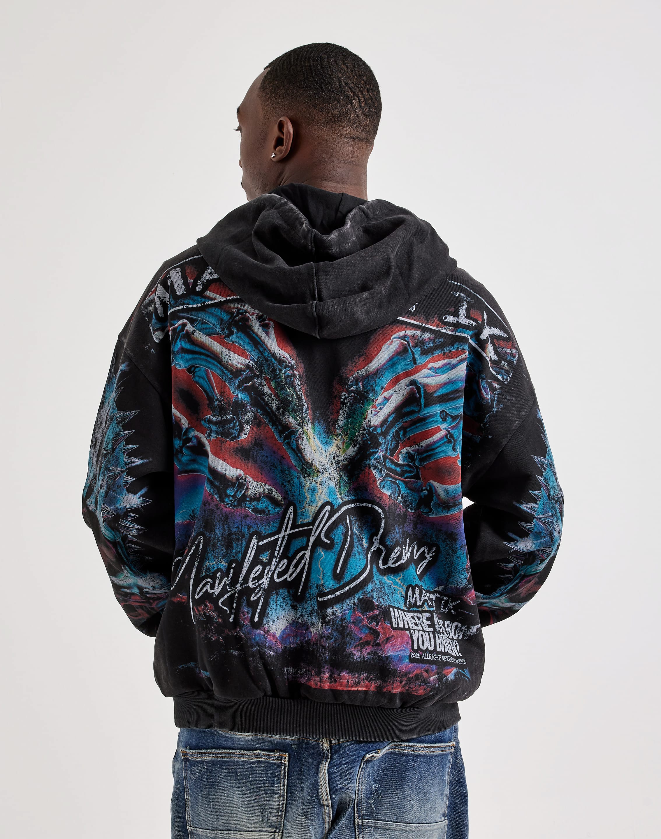 Photo of Majestik Rhinestone Skull Pullover Fleece Hoodie