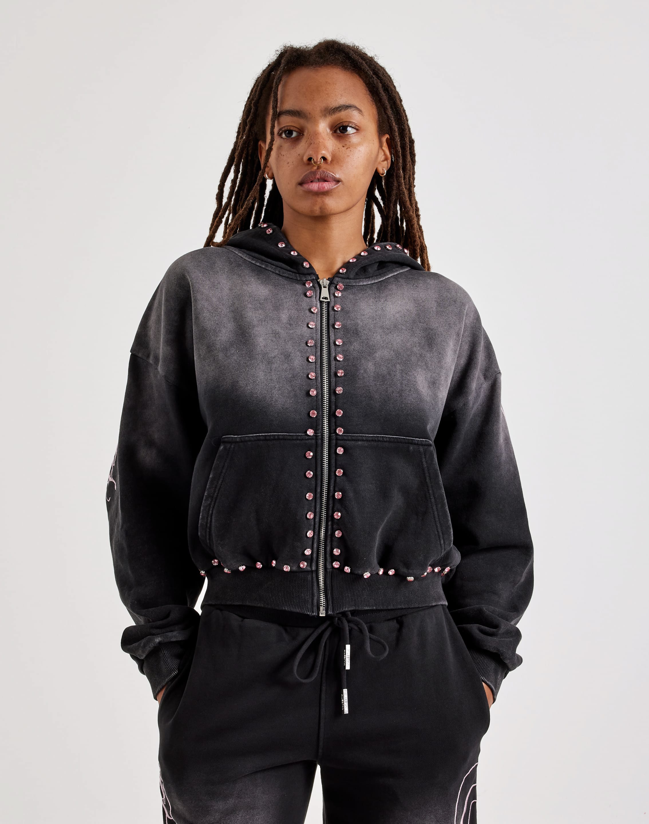 Photo of Majestik Full-Zip Rhinestone Fleece Hoodie