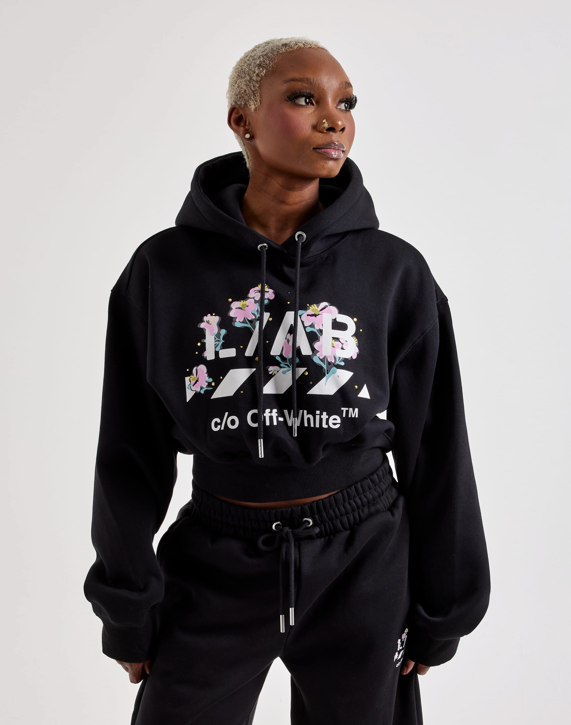 Photo of Off-White L/AB Floral Cropped Fleece Hoodie