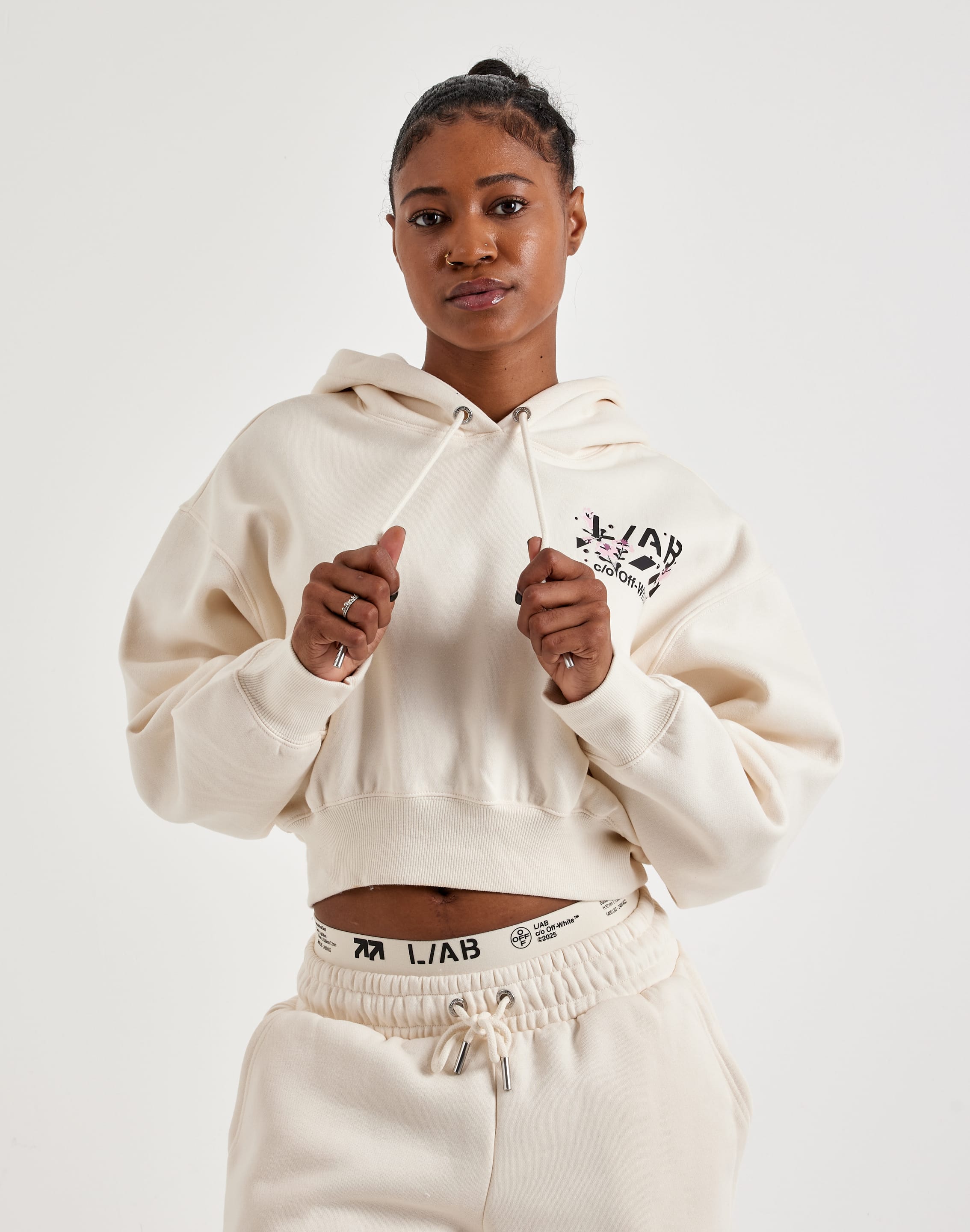 Photo of Off-White L/AB Floral Cropped Fleece Hoodie