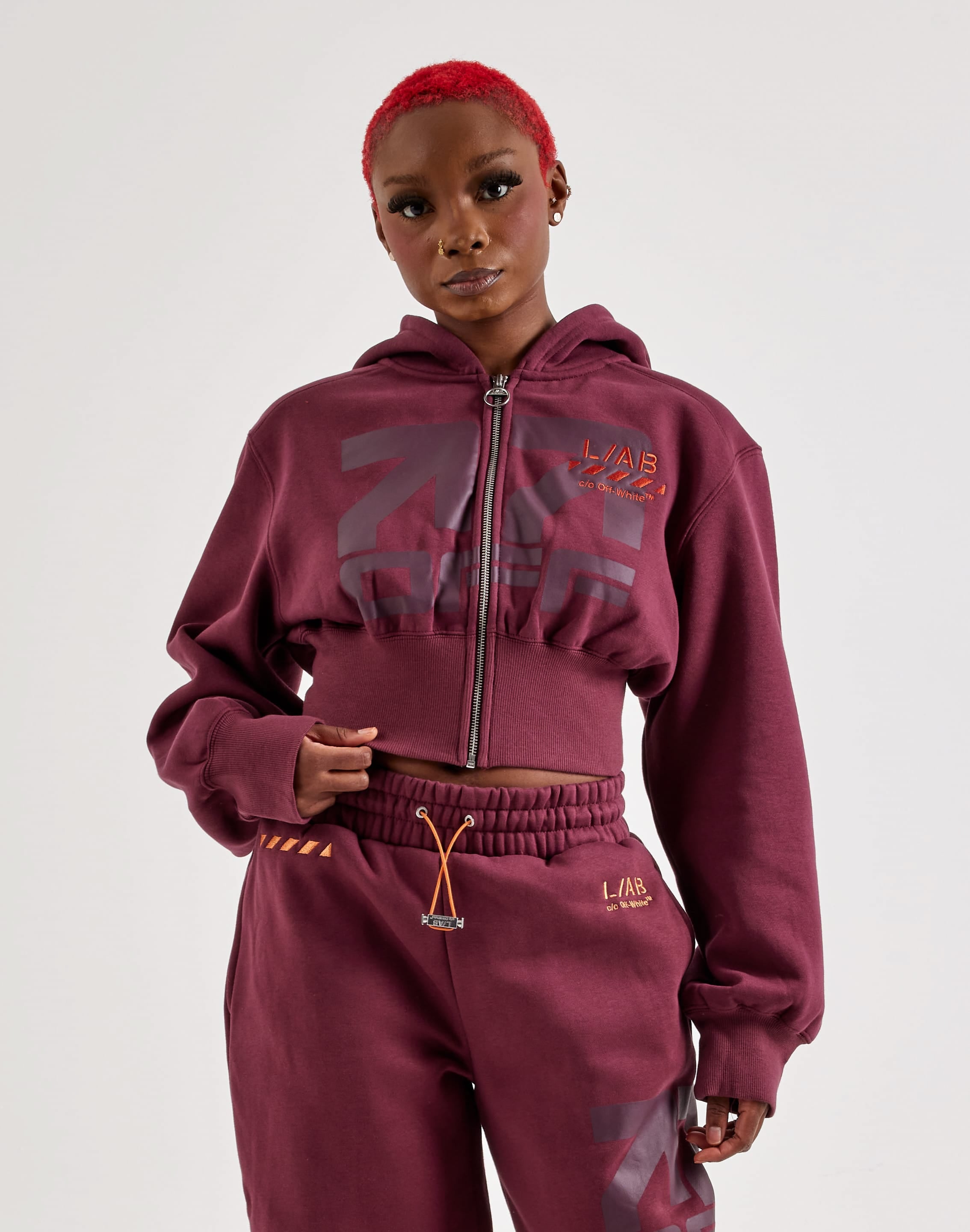 Off-White L/AB Cropped Boxy Full-Zip Fleece Hoodie, image 1 of 4