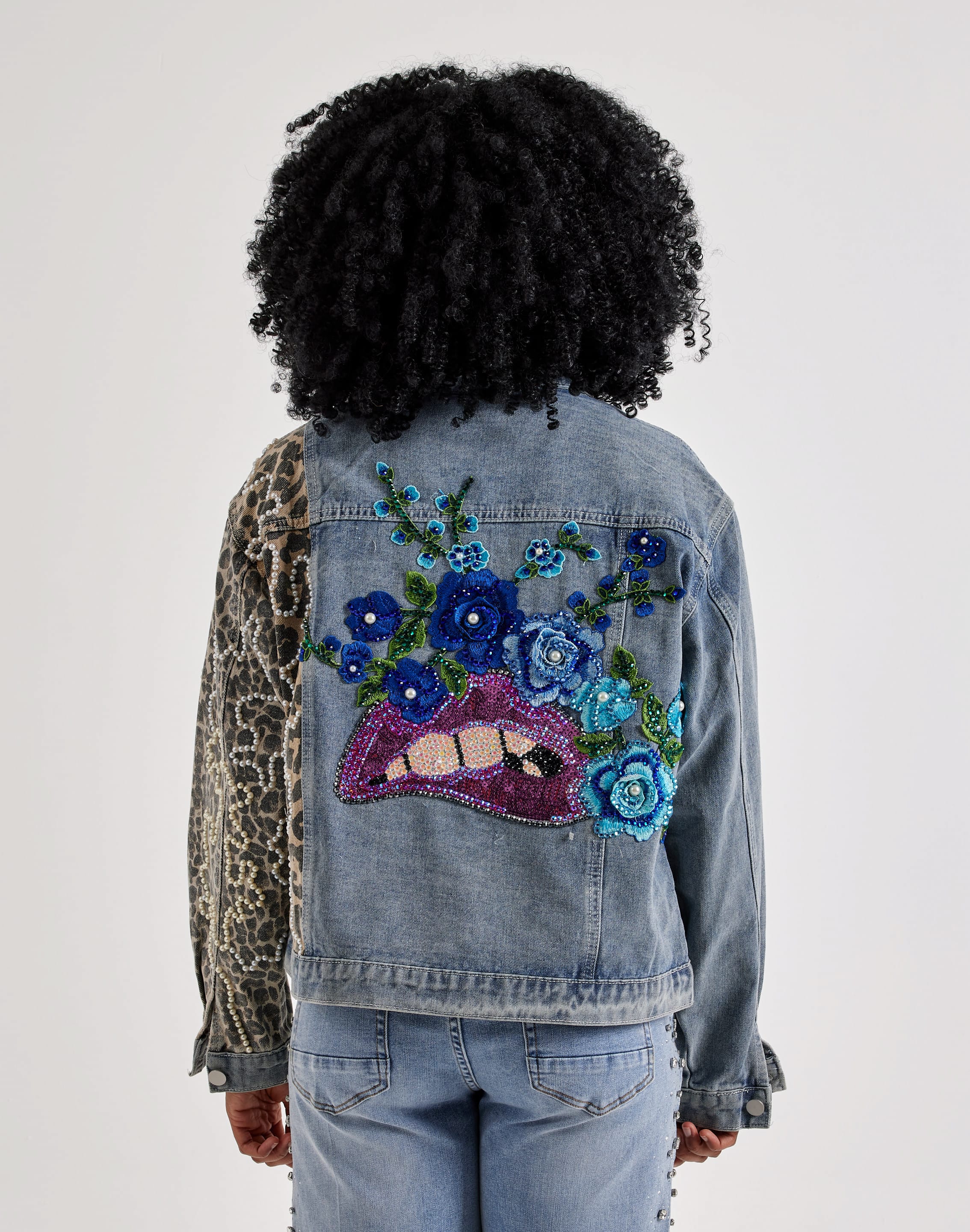 Photo of Kosturakis Crafts Cheetah & Pearls Denim Jacket