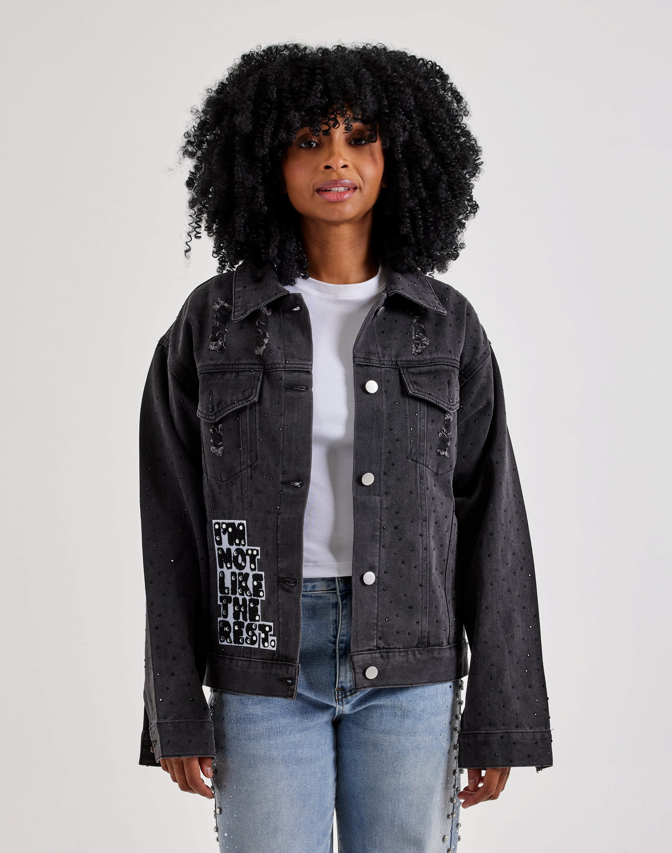 Photo of Kosturakis Crafts Love & Peace Lips Denim Jacket