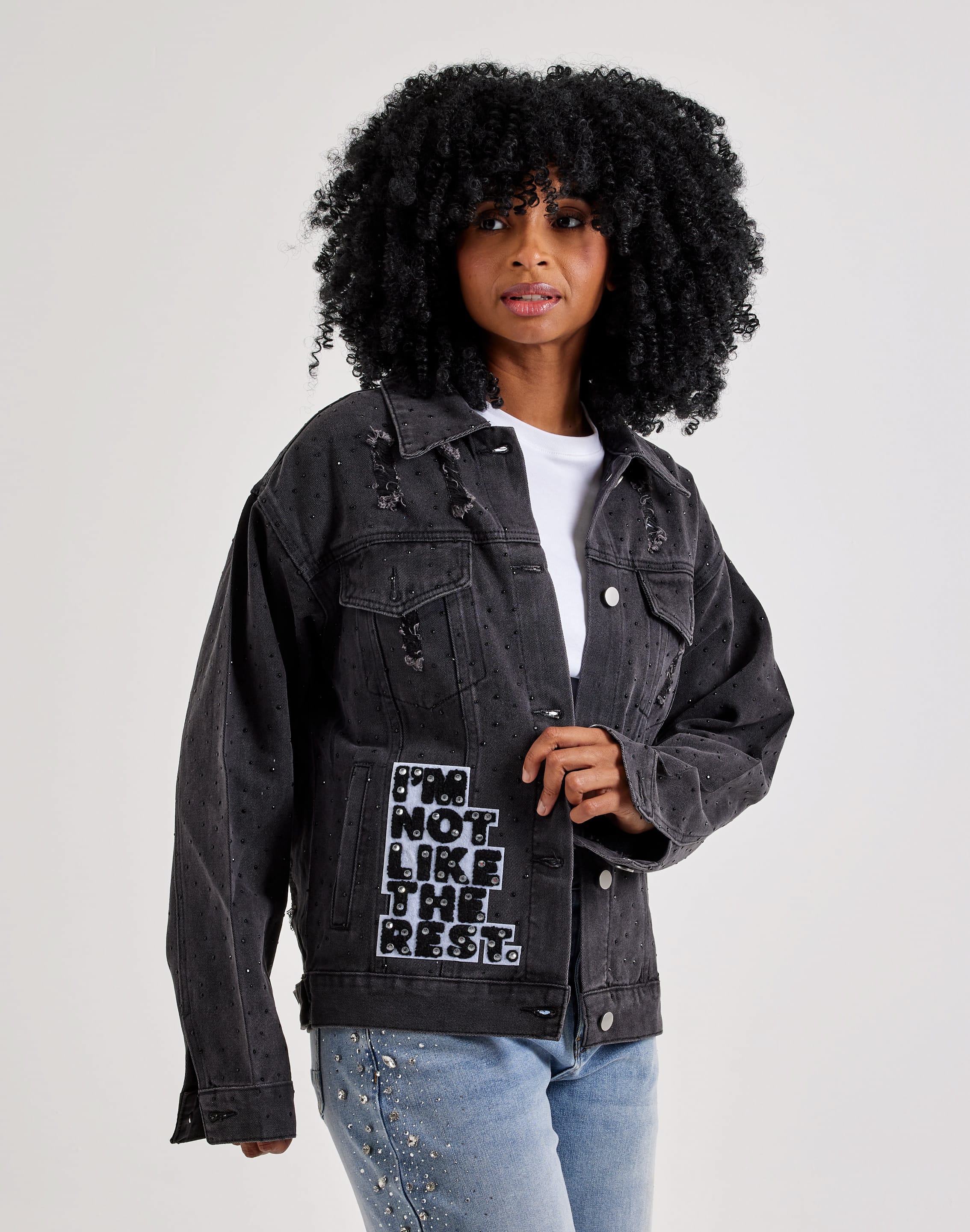 Photo of Kosturakis Crafts Love & Peace Lips Denim Jacket