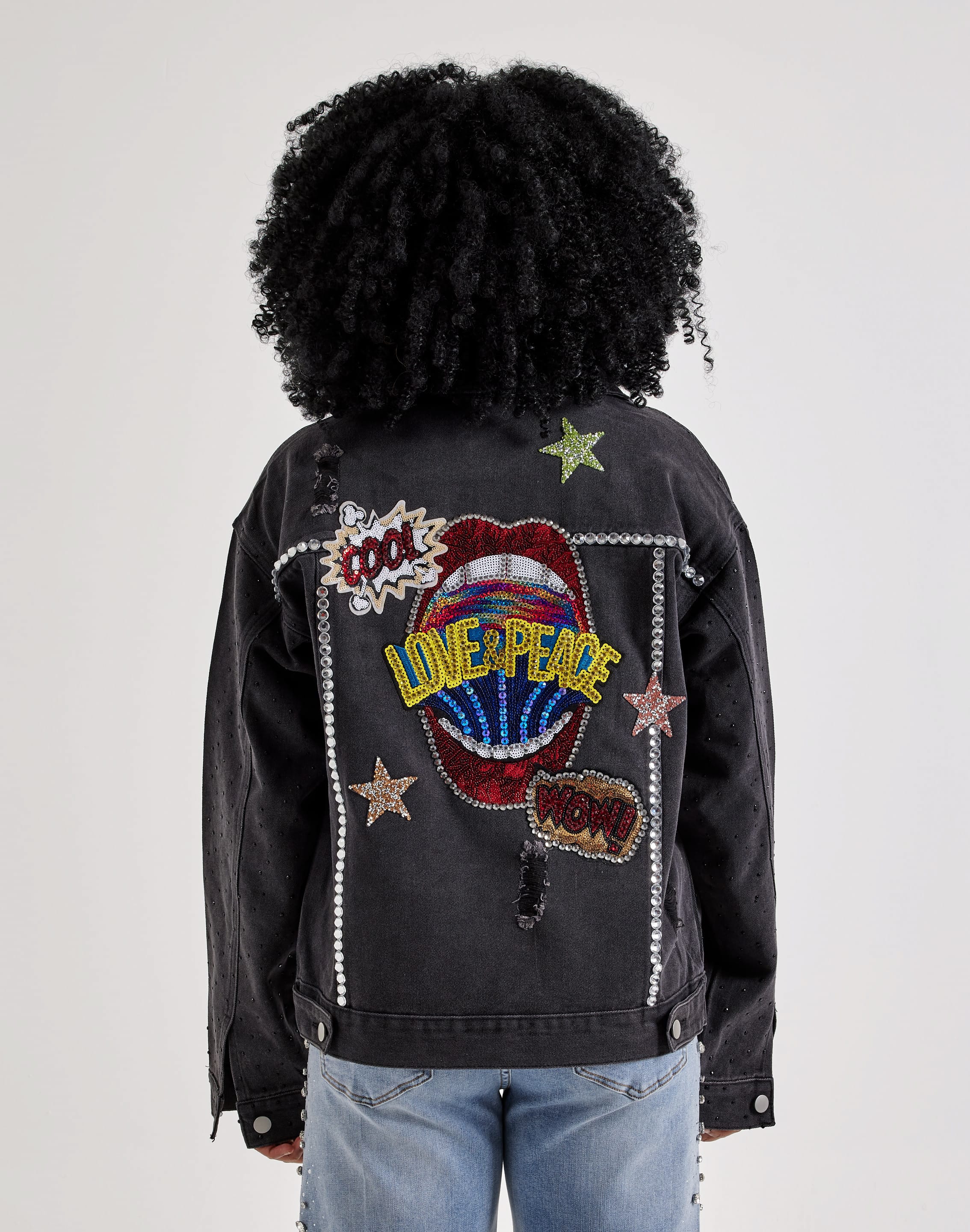 Photo of Kosturakis Crafts Love & Peace Lips Denim Jacket