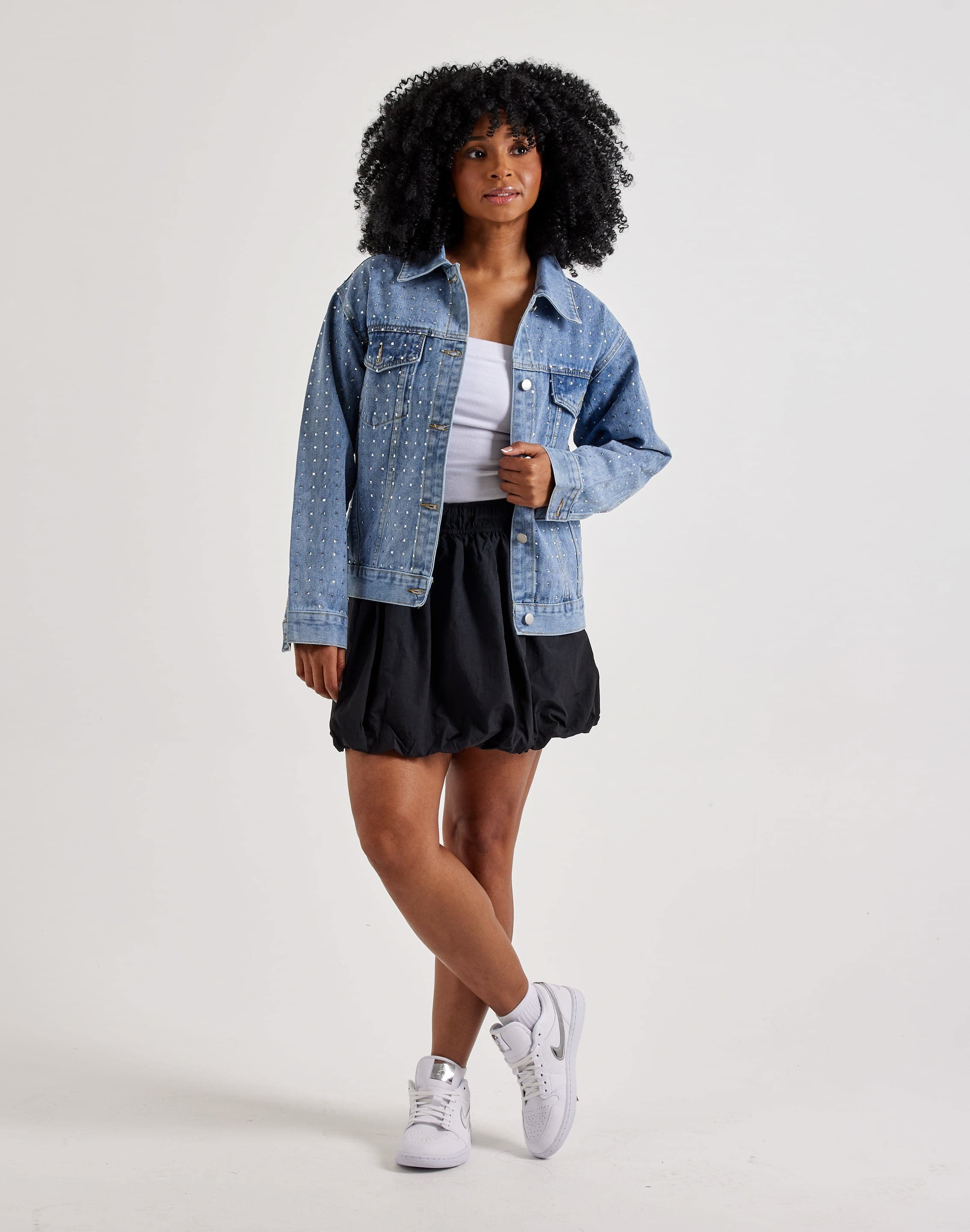Photo of Kosturakis Crafts Lace Skull Pearl Denim Jacket