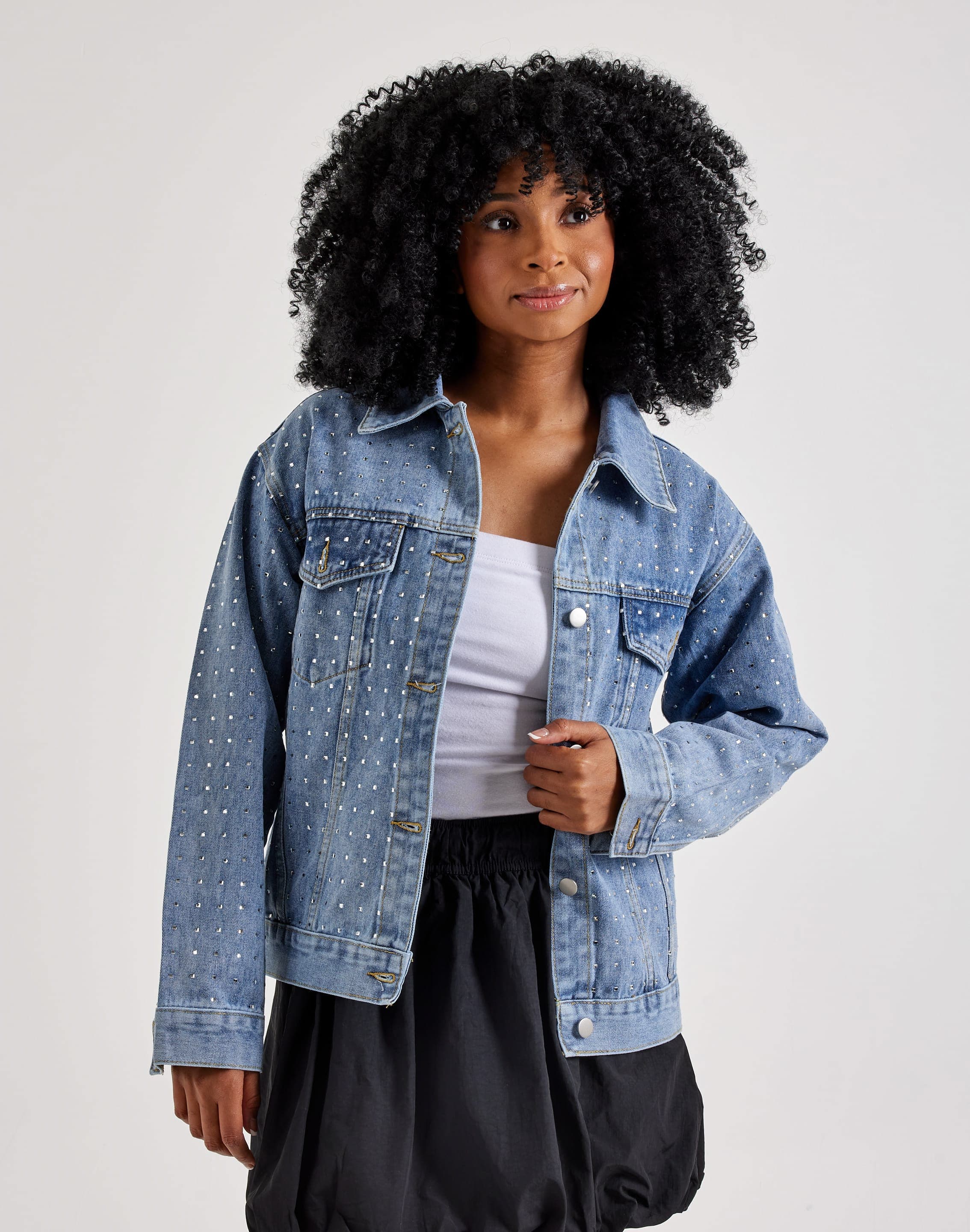 Photo of Kosturakis Crafts Lace Skull Pearl Denim Jacket