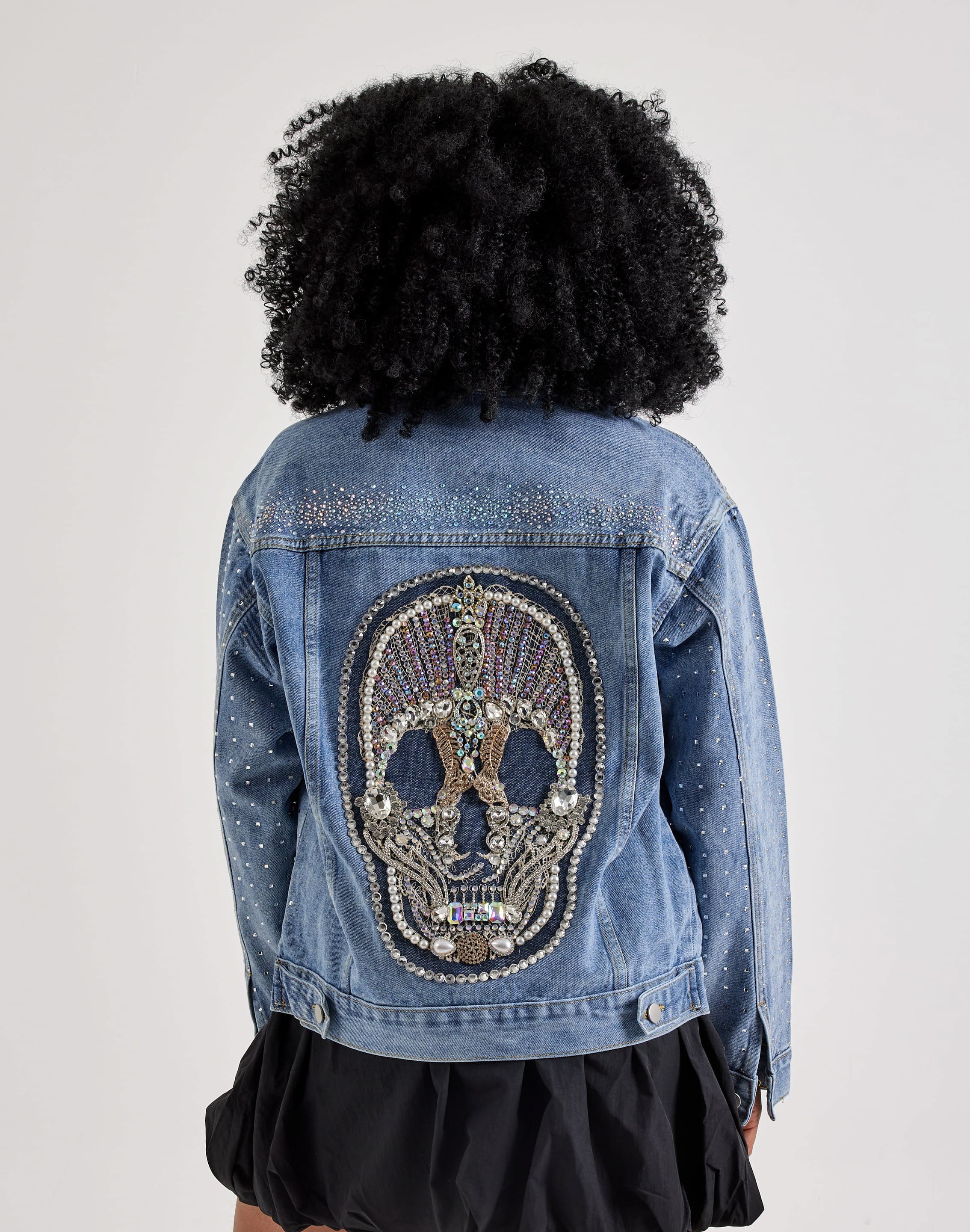 Photo of Kosturakis Crafts Lace Skull Pearl Denim Jacket