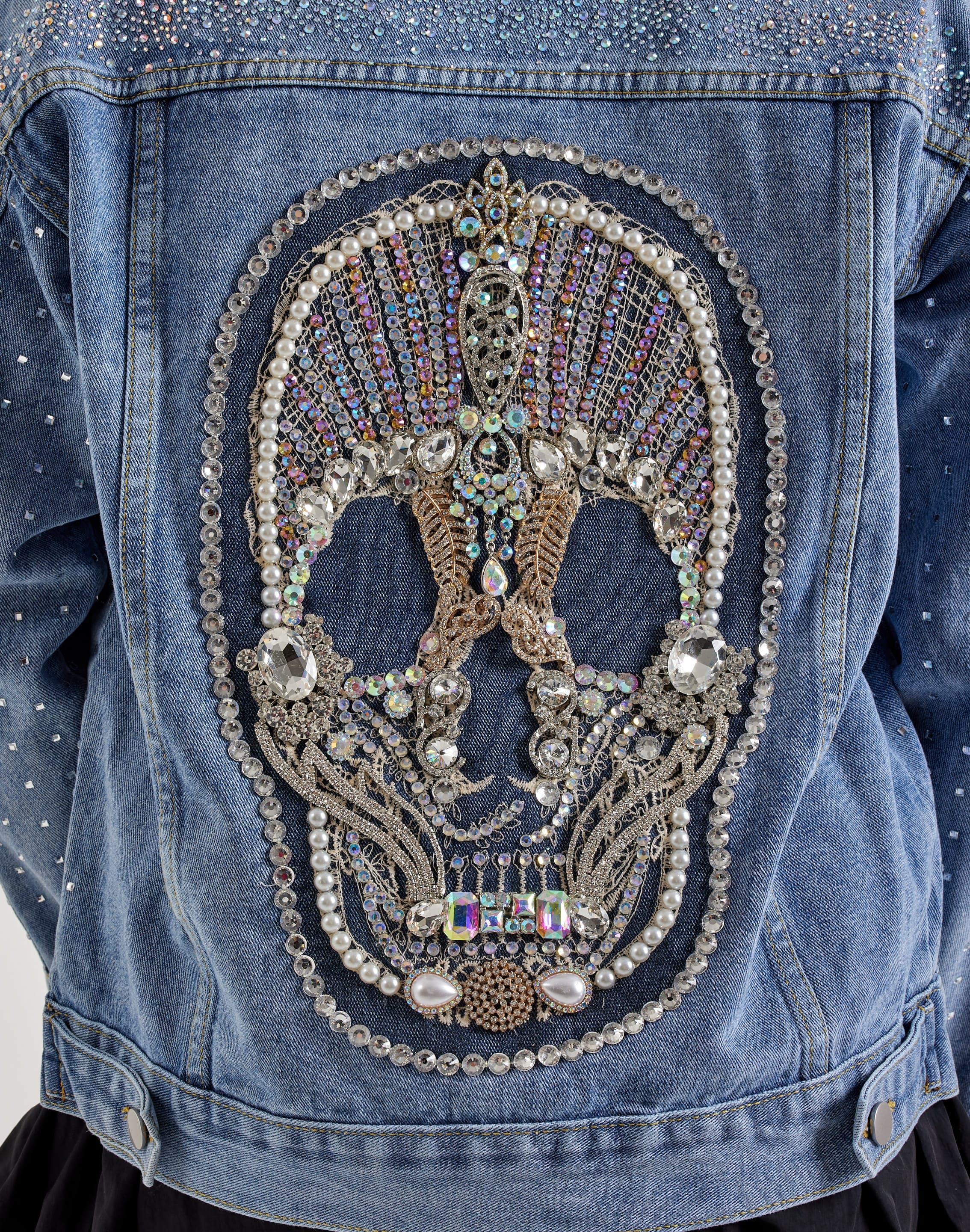 Photo of Kosturakis Crafts Lace Skull Pearl Denim Jacket