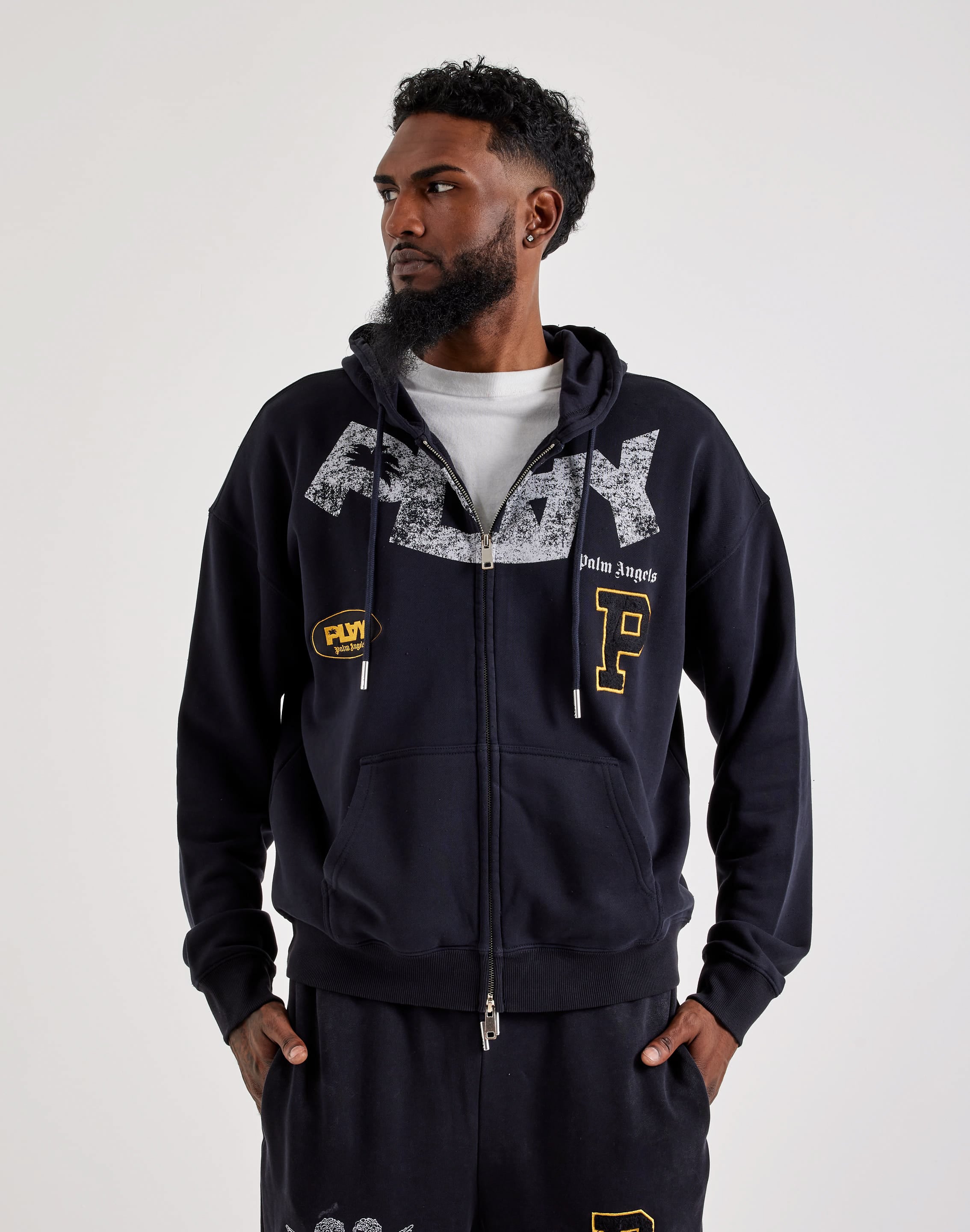 Photo of PLAY Palm Angels Boxy Cropped Full-Zip Fleece Hoodie