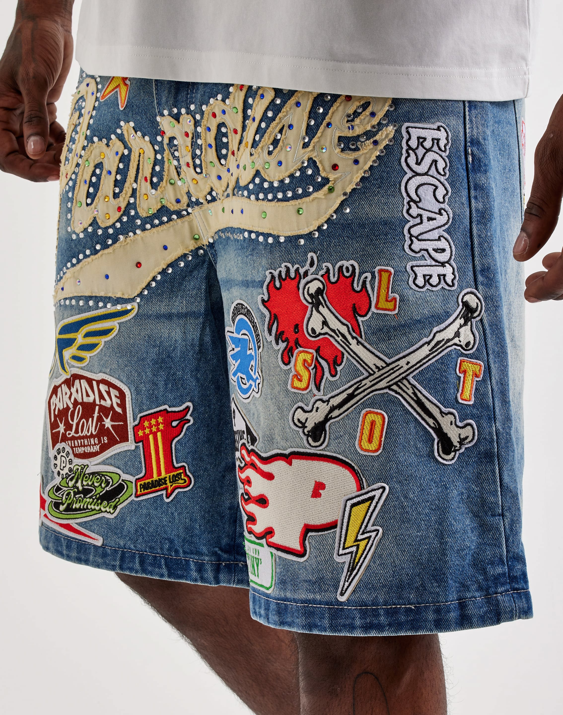 Photo of Paradise Lost Allover Patches Denim Shorts