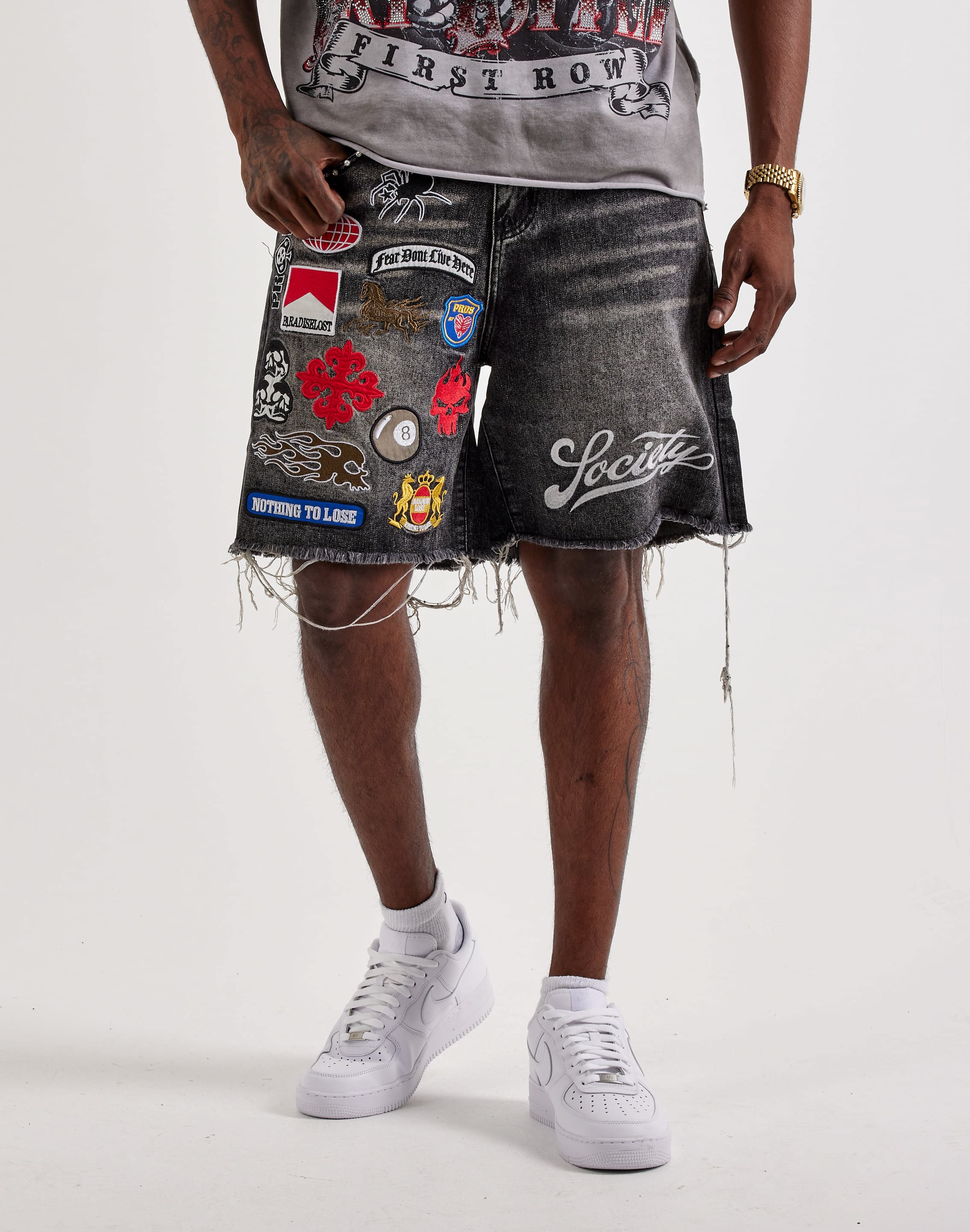 Photo of Paradise Lost Patches Distressed Denim Shorts