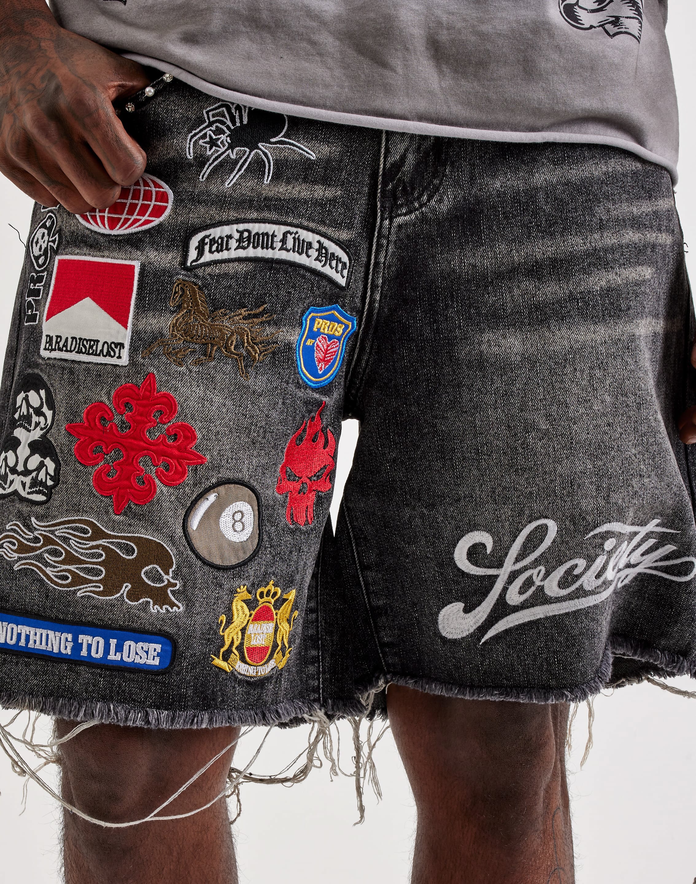 Photo of Paradise Lost Patches Distressed Denim Shorts