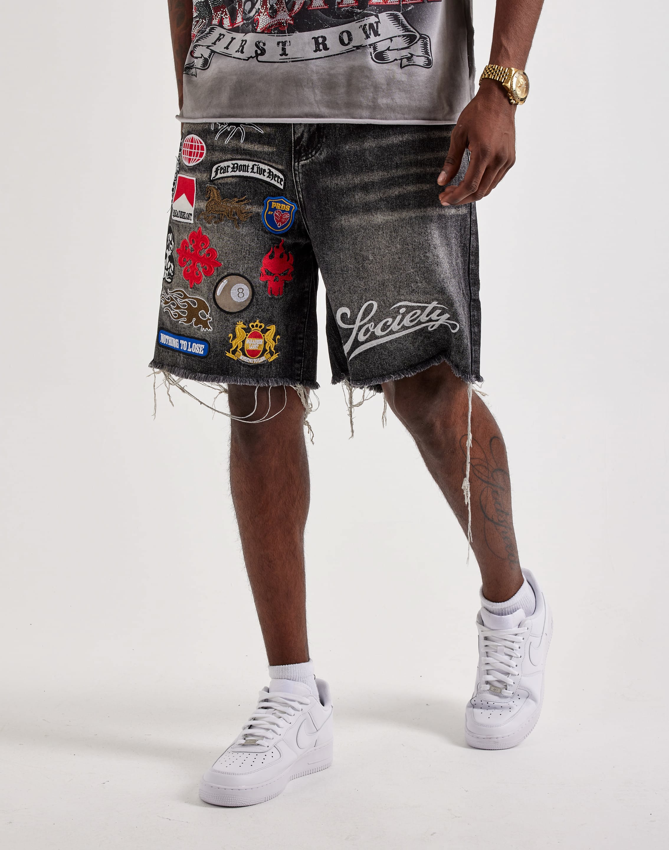 Photo of Paradise Lost Patches Distressed Denim Shorts