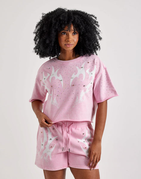 Red Fox Vintage Wash French Terry Rhinestone Cropped Tee – DTLR