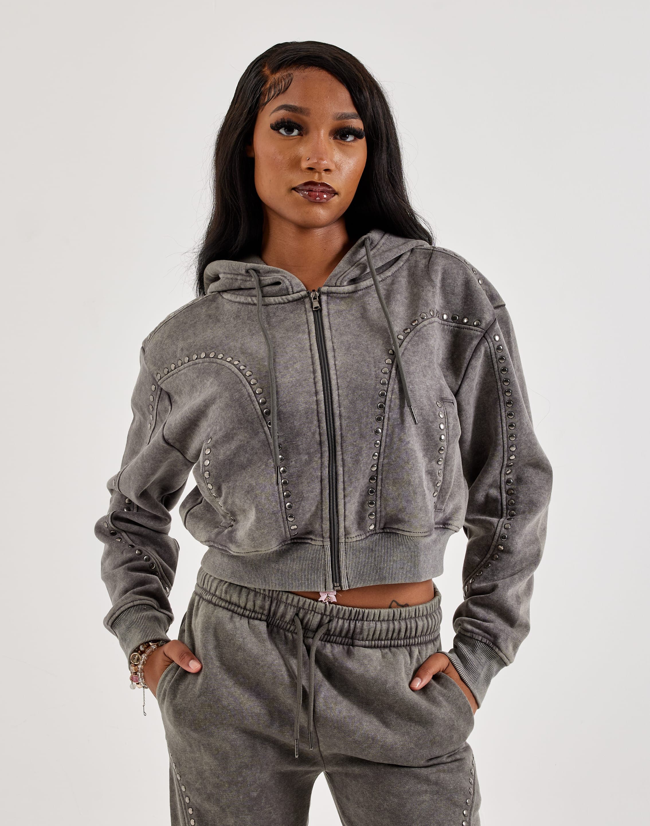 Red Fox Studded Cropped Fleece Full-Zip Hoodie – DTLR