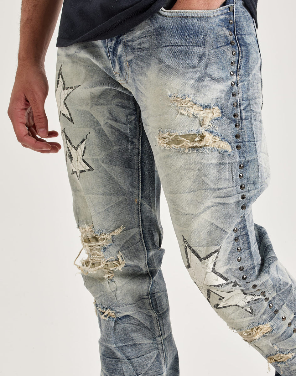 Smoke Rise Studded Star Distressed Stacked Flare Denim Jeans – DTLR