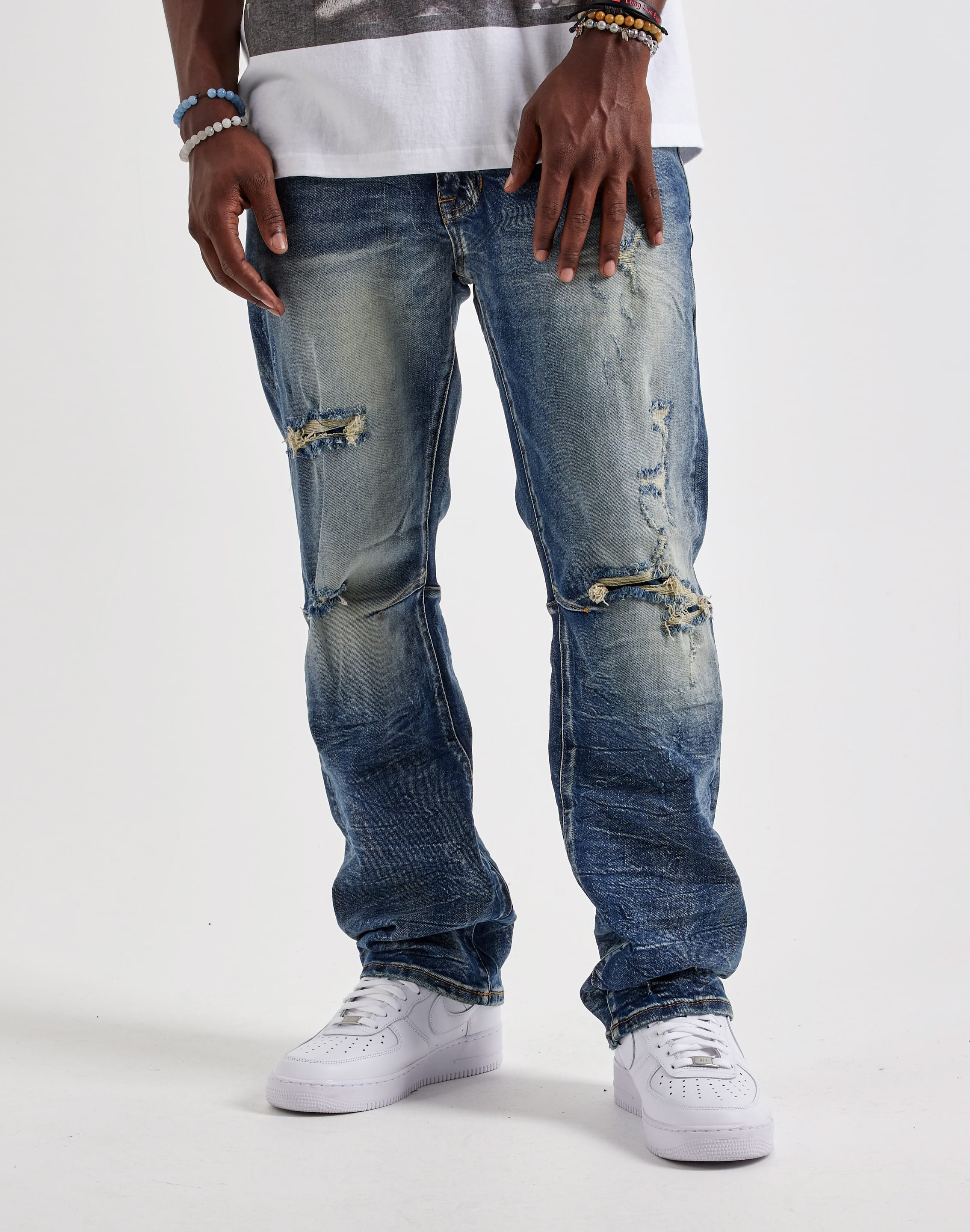 Photo of Smoke Rise Straight Whisker Distressed Denim Jeans