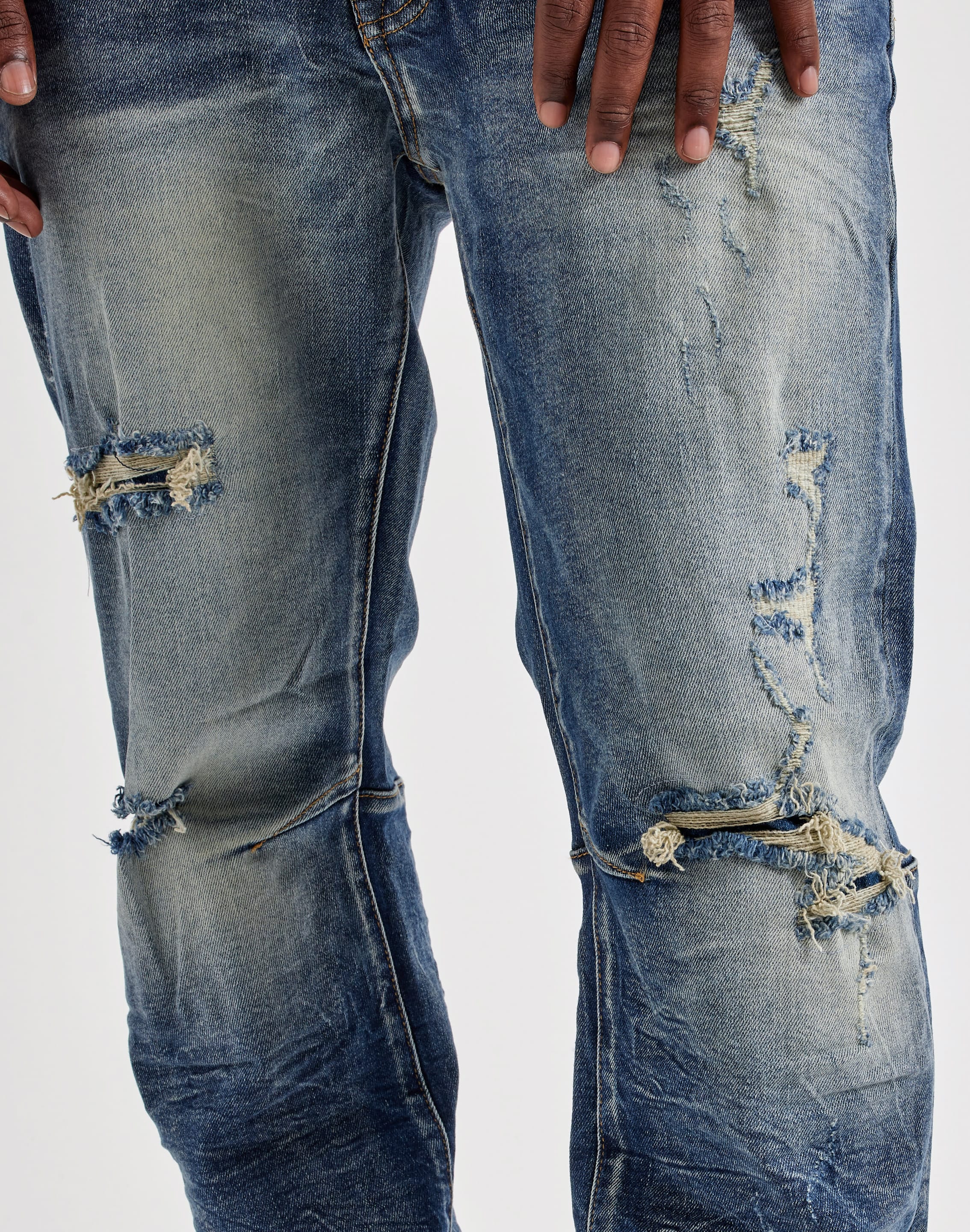 Photo of Smoke Rise Straight Whisker Distressed Denim Jeans