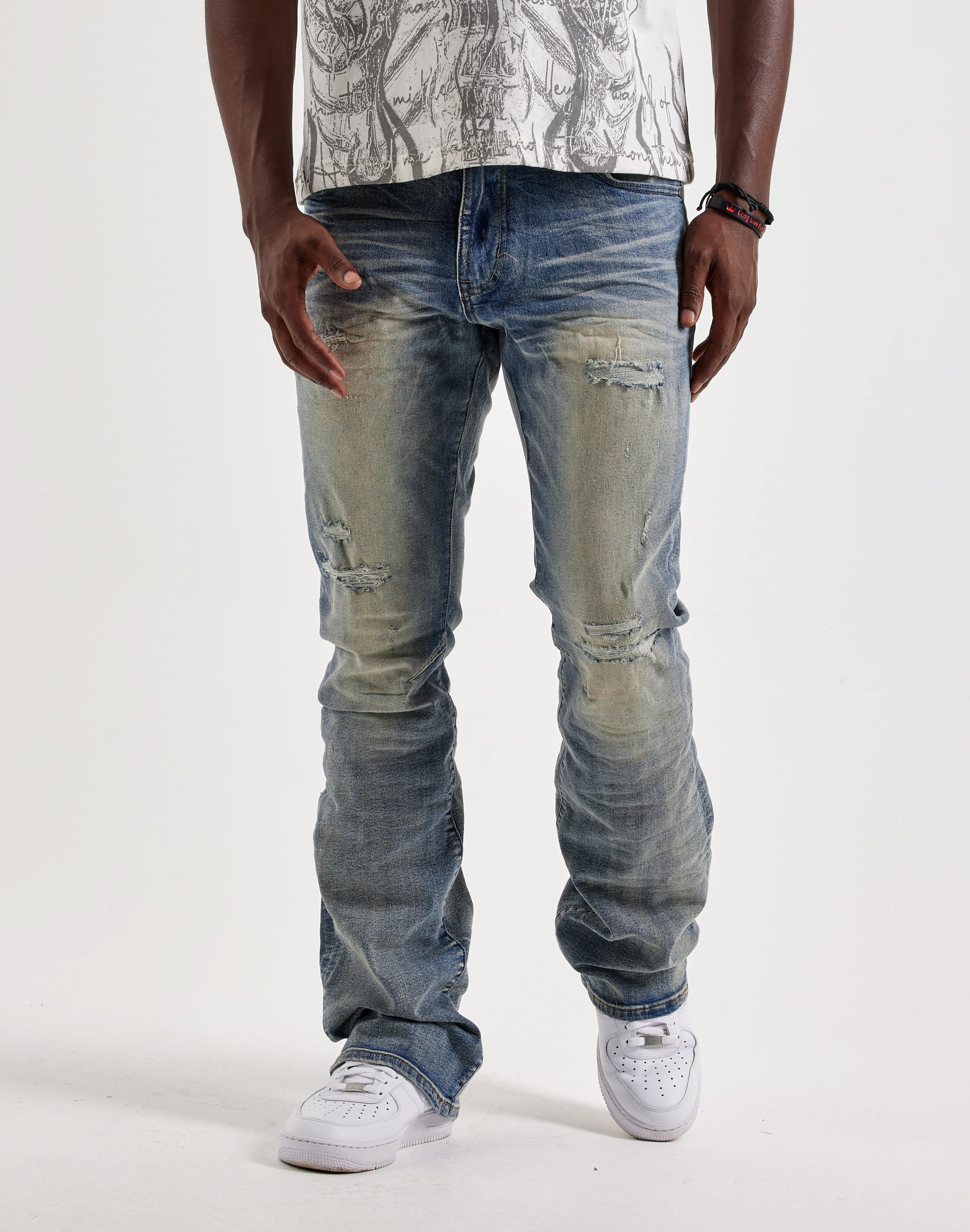 Smoke Rise Distressed Stacked Denim Jeans, image 1 of 4