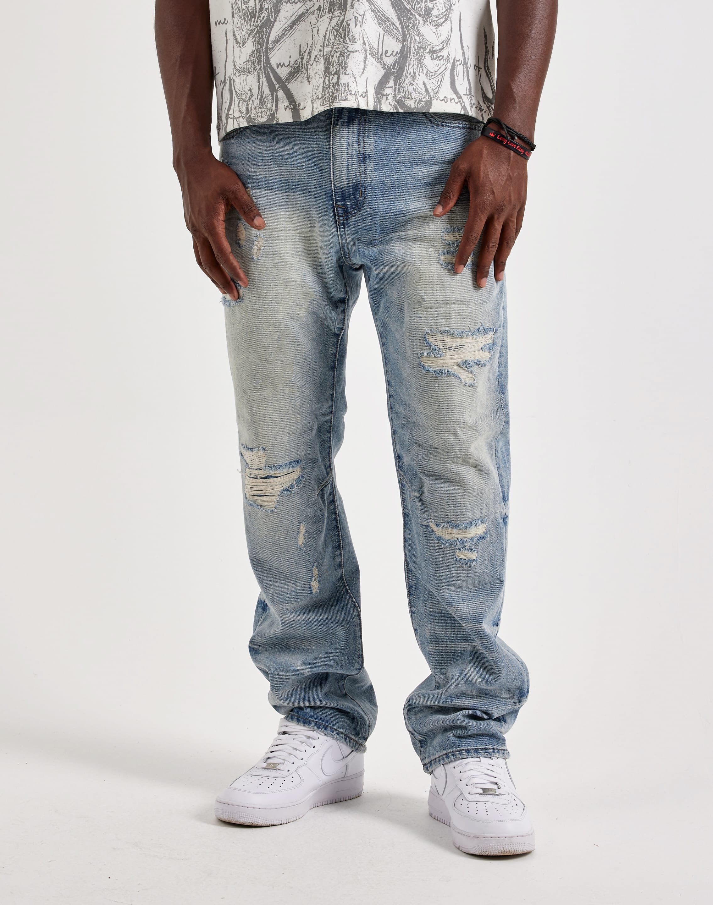 Smoke Rise Distressed Straight Denim Jeans, image 1 of 4