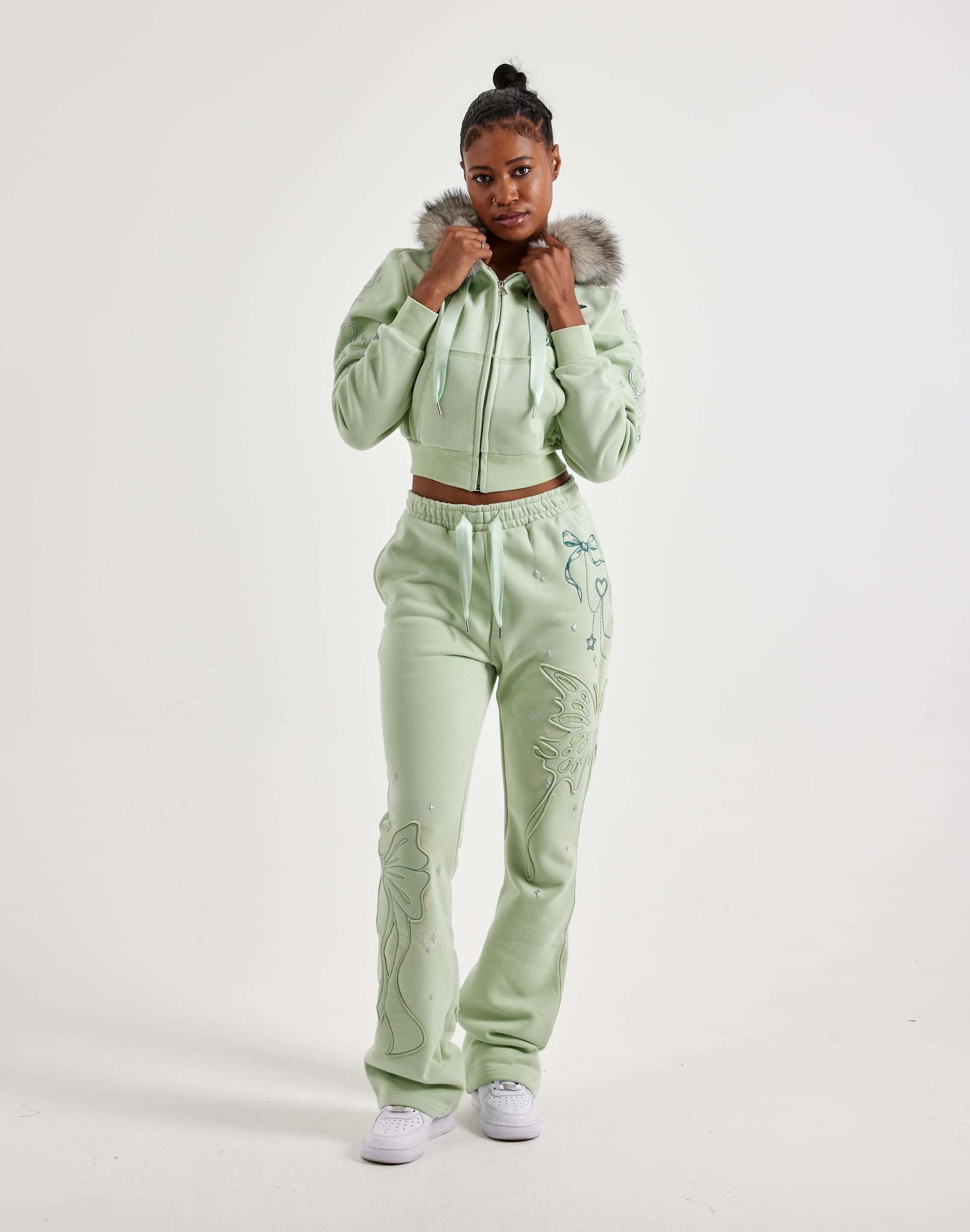 Photo of Smoke Rise Faux Fur Full-Zip Cropped Fleece Hoodie