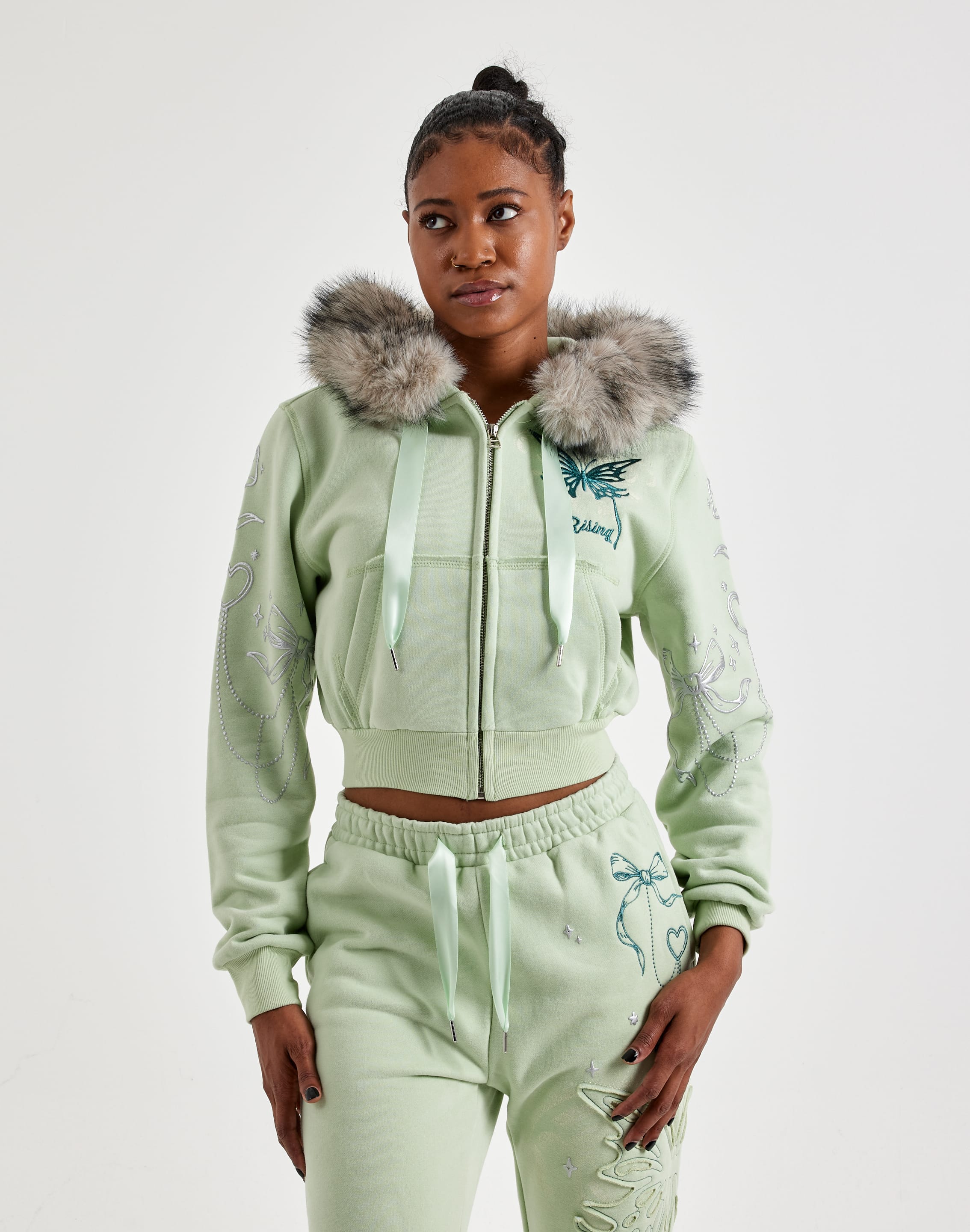 Photo of Smoke Rise Faux Fur Full-Zip Cropped Fleece Hoodie
