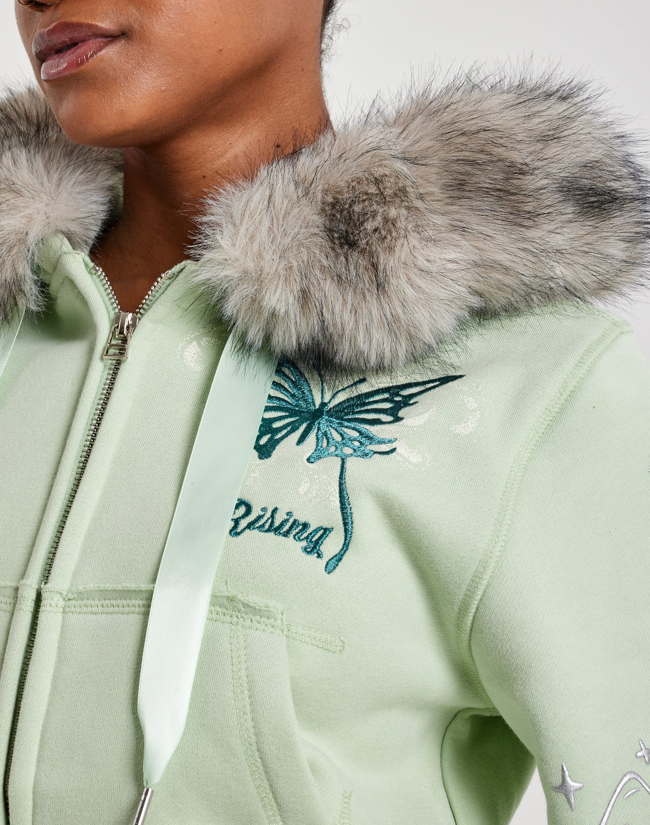 Photo of Smoke Rise Faux Fur Full-Zip Cropped Fleece Hoodie