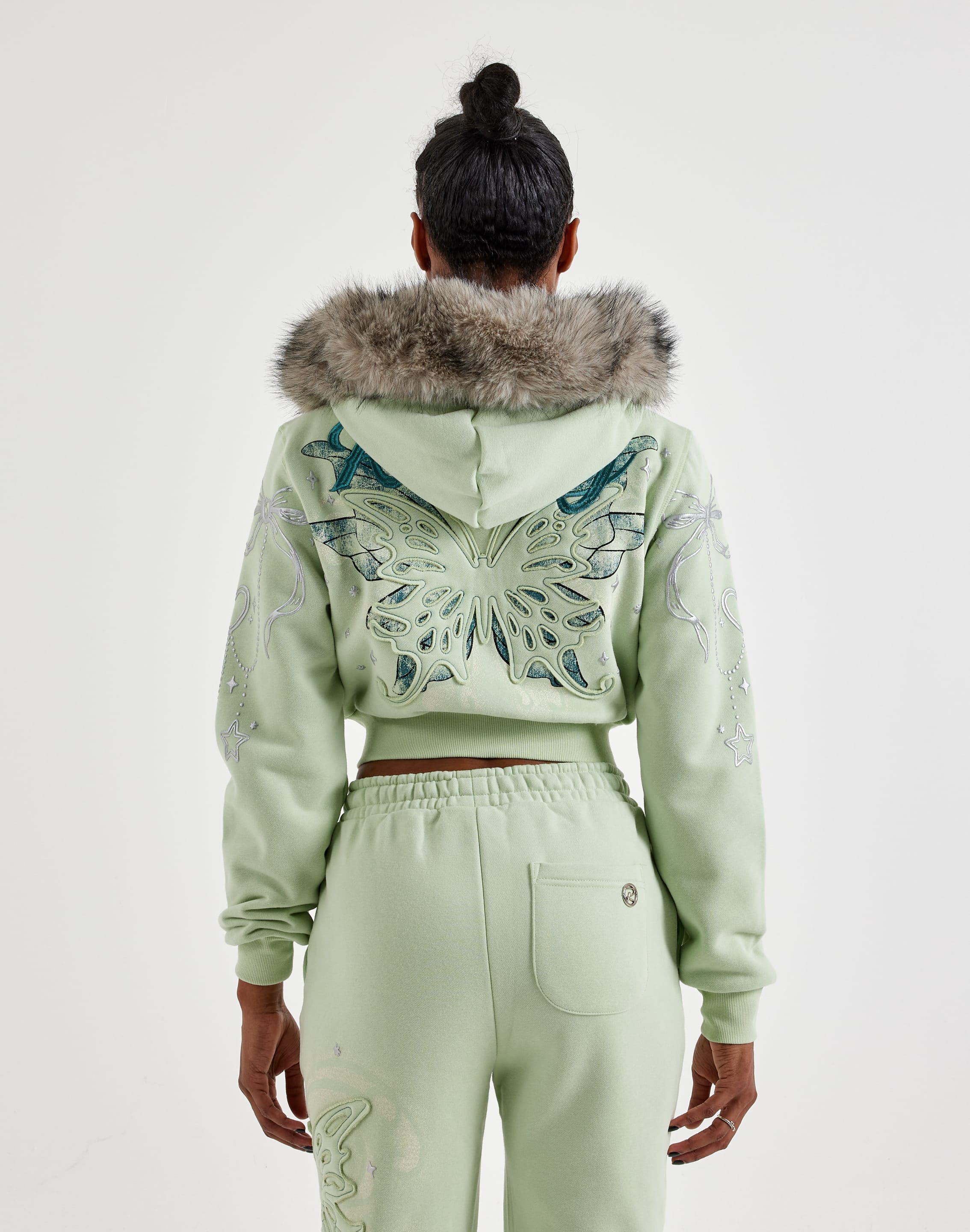 Photo of Smoke Rise Faux Fur Full-Zip Cropped Fleece Hoodie