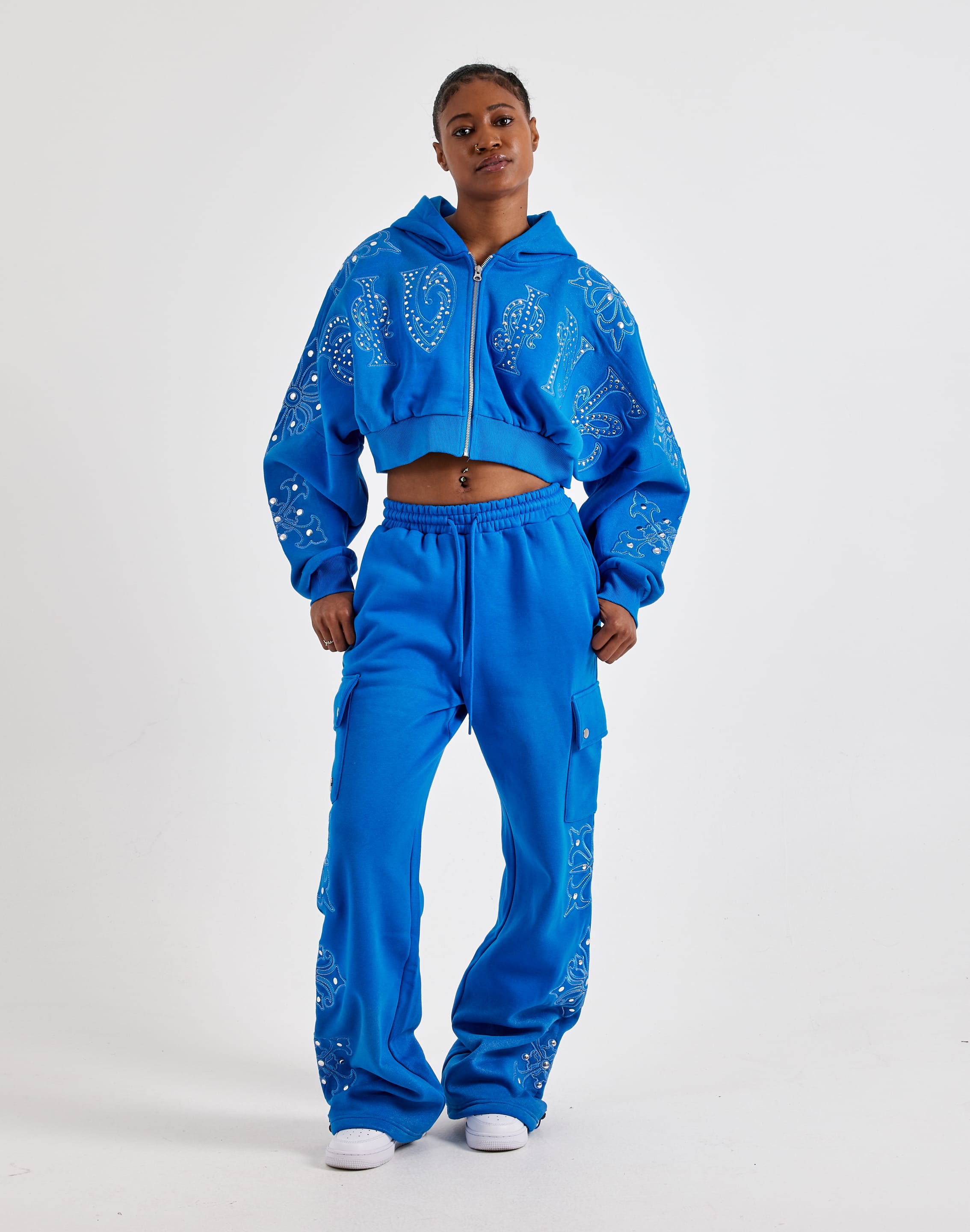 Photo of Smoke Rise Studded Cropped Full-Zip Fleece Hoodie